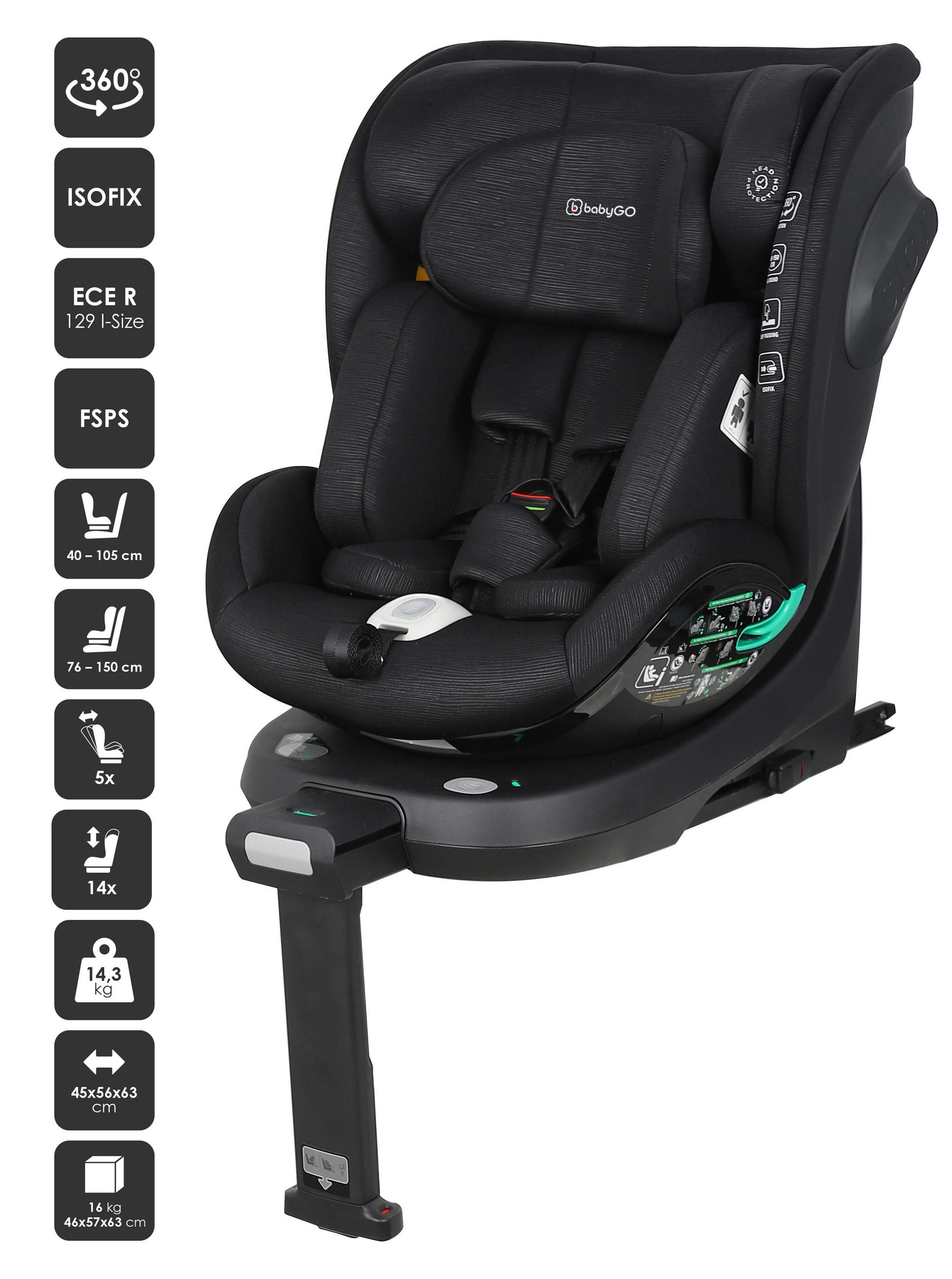 REBOARDER Prime 360 schwarz - Schwarz, Kunststoff (57/46cm) - BabyGo