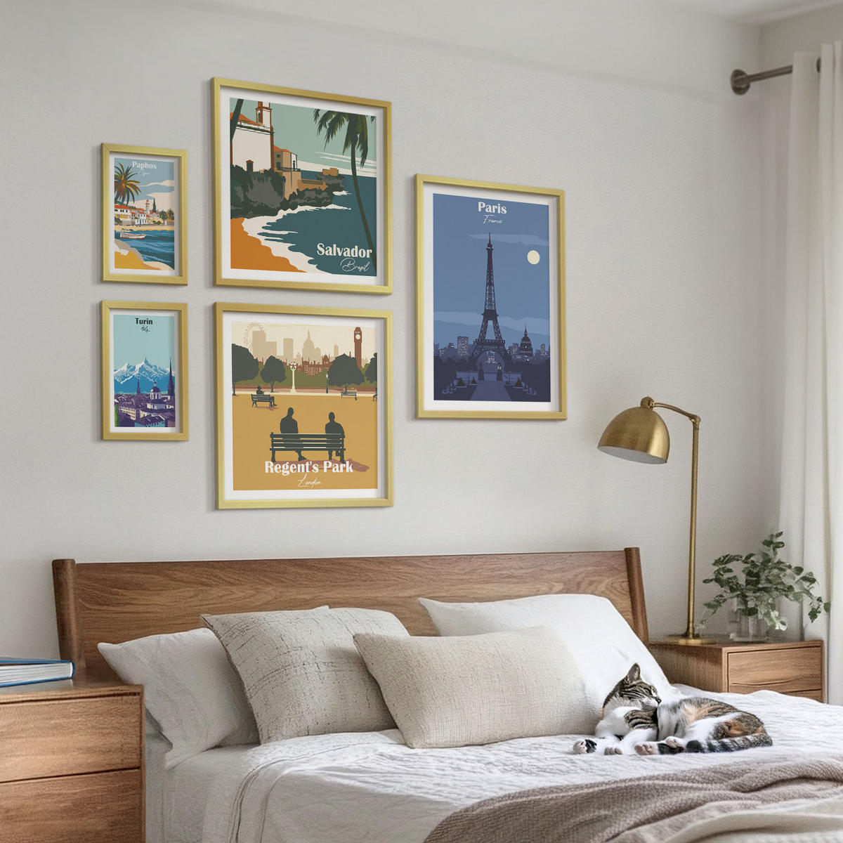 WANDBILDER 5er Set - 50x50 cm & 20x30 cm & 40x60 cm Goldrahmen - Touristische Küstenlandschaften - Goldfarben, Kunststoff (40/60cm) - ArtPrintCave