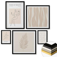 WANDBILDER 5er-Set - 50x50 cm & 20x30 cm & 40x60 cm Schwarzer Rahmen - Minimalistische Pflanzenmotive - Schwarz, Kunststoff (40/60cm) - ArtPrintCave