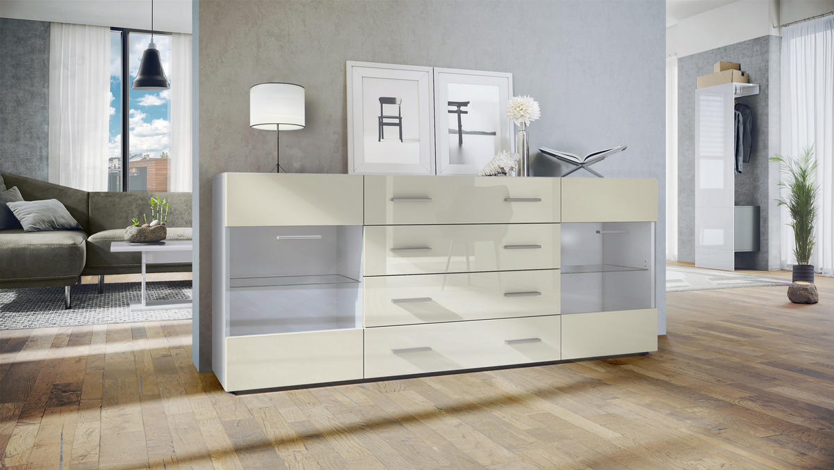 SIDEBOARD Carlos Creme Hochglanz - Creme, Holzwerkstoff (166/72/35cm) - Vladon