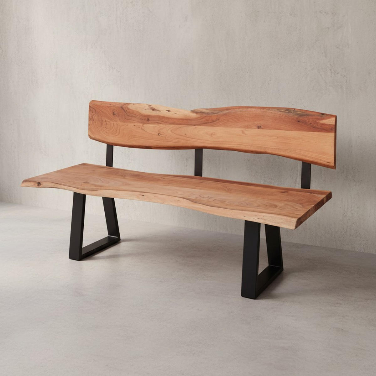 ESSZIMMERBANK Landhausstil Baumkante Akazienholz, Beige 180x60x84 cm - Beige/Schwarz, Holz/Metall (180/84/60cm) - KADIMA DESIGN