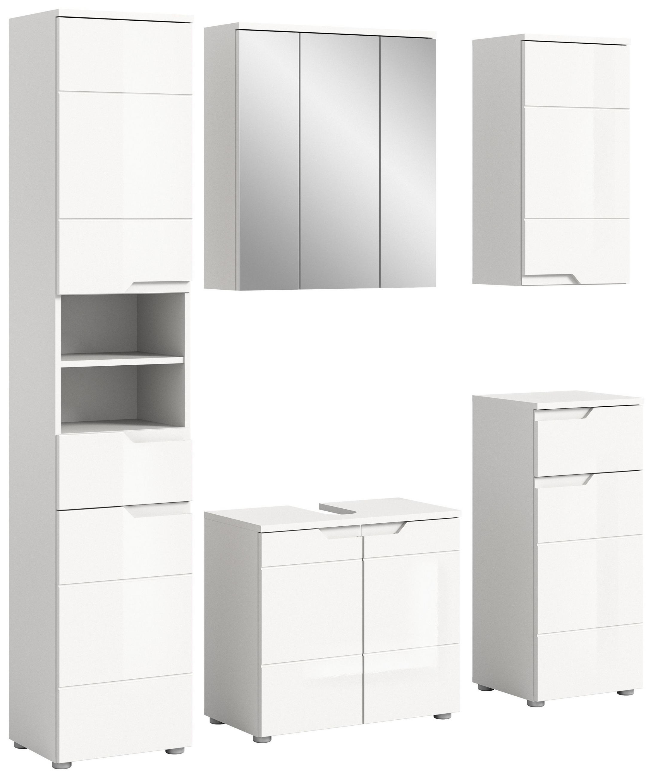 BADEZIMMER Lumia 5-tlg.(B/H/T: ca. 169/193/34 cm) in Weiß/weiß hochglanz - Weiß, Holzwerkstoff (169/193/34cm)