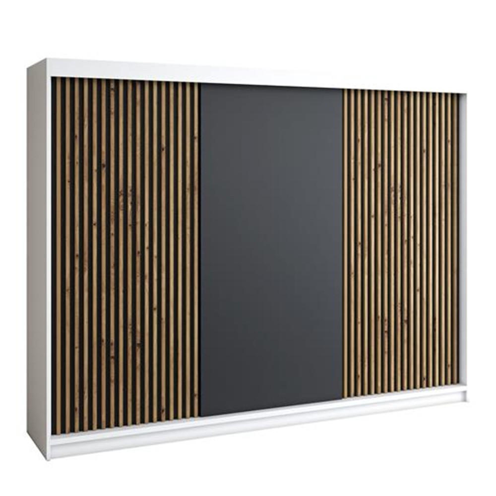 A&J MöbelLand Schwebetürenschrank Weiß, Schwarz 200x215x59.5 cm