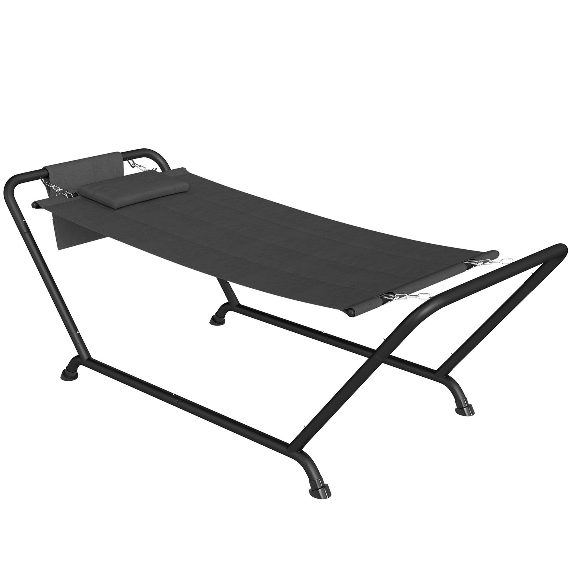 HÄNGEMATTE MIT GESTELL DE-06763 mit Kopfstütze & Seitentasche - Dunkelgrau, Kunststoff/Metall (237/92/90cm) - ComfortXL