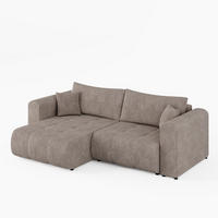 ECKSOFA RIVA Links Beige Cord-Stoff L-Form Couch mit Schlaffunktion & Bettkasten - Beige/Schwarz, Holz (255/160cm) - Barchello