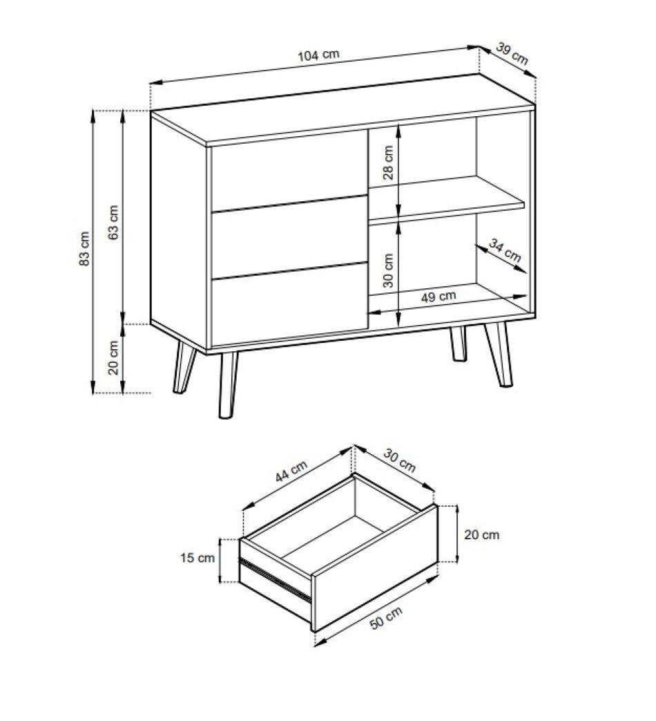 Thumbnail - Bettso Kommode, Schwarz, Eiche Artisan, Holzwerkstoff, 3 Schubladen, 104x83x39 cm, Wohnzimmer, Kommoden & Sideboards, Ko...