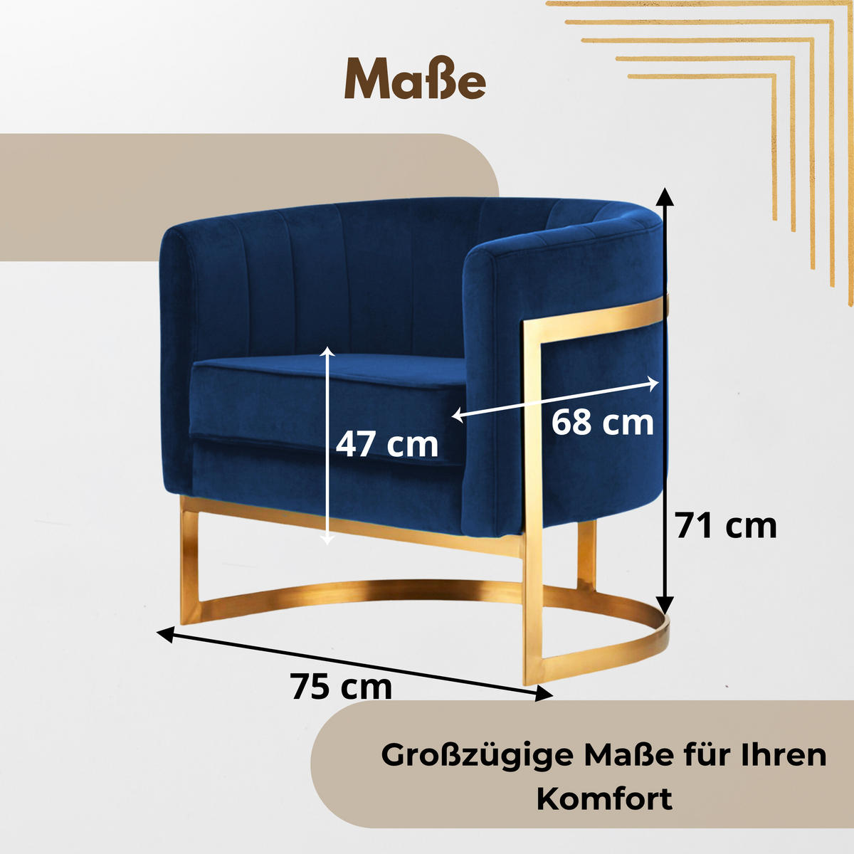DESIGNSESSEL Glam Elegance – Individuell gefertigter Design-Sessel mit Edelstahlrahmen - Smaragdgrün/Goldfarben, Textil/Metall (75/71/68cm) - Fortisline