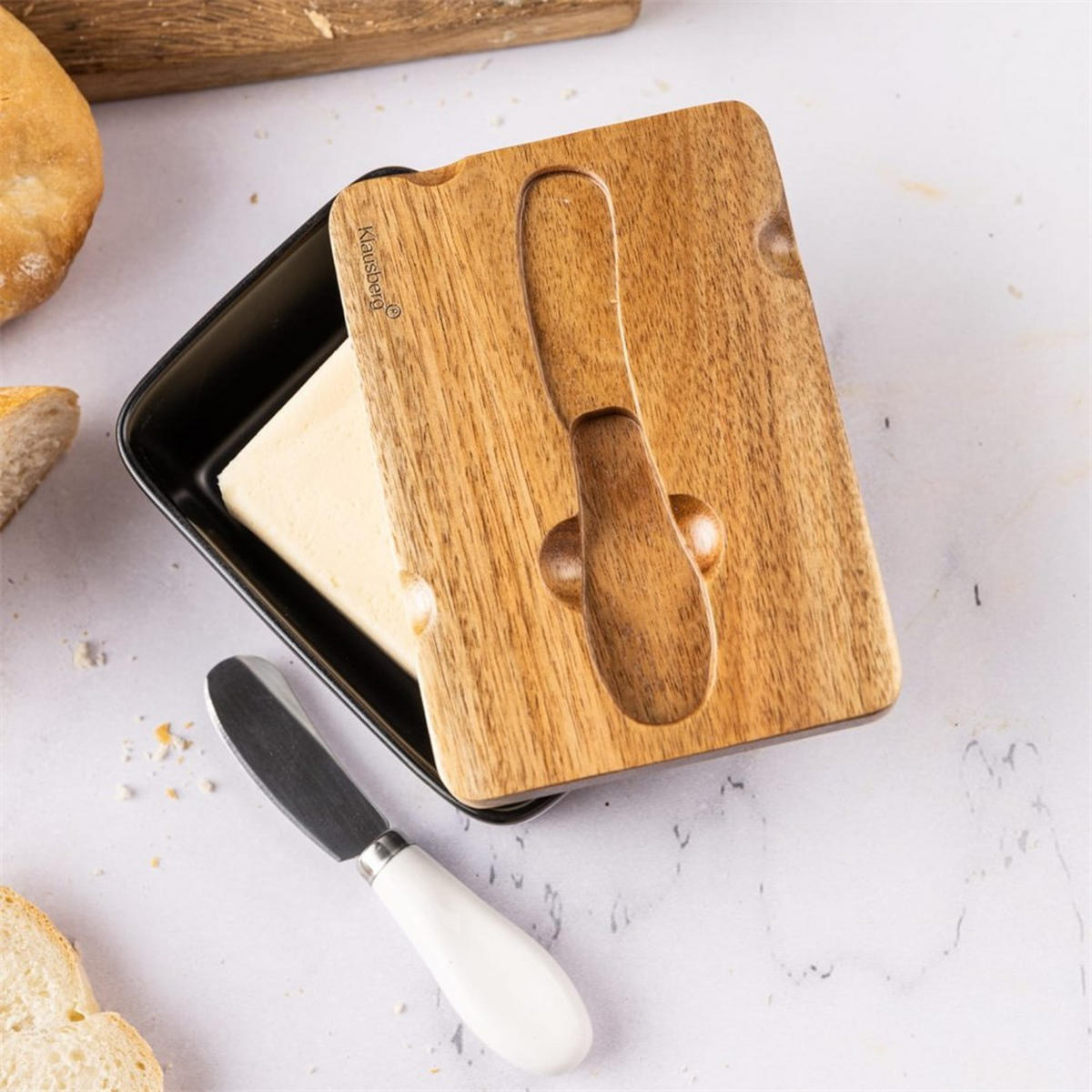 BUTTERDOSE Schwarz 15.5/11/6.5 cm KB7784 - Schwarz, Holz (11/6.5/15.5cm) - Klausberg 