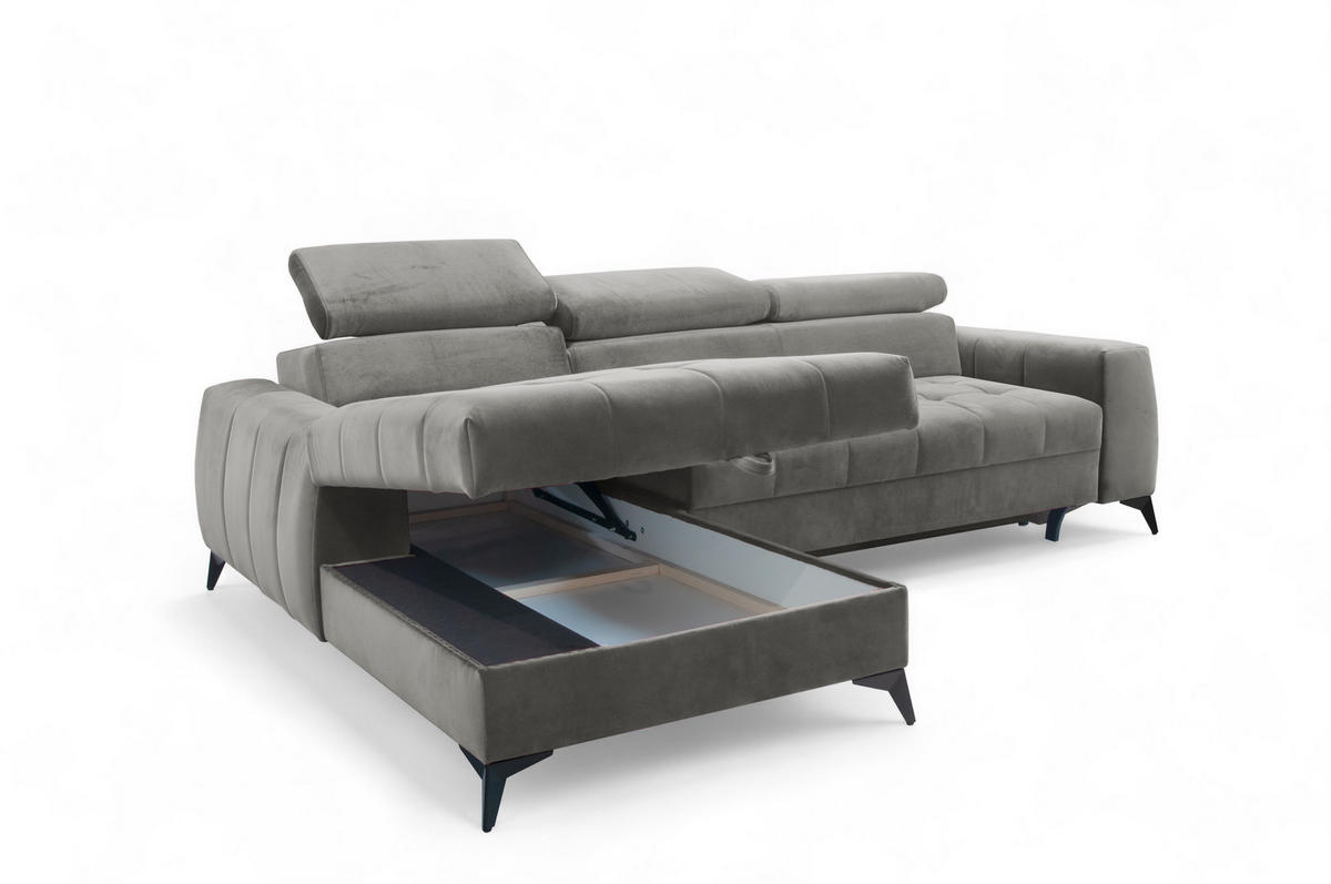 ECKSOFA L Form Arkucio Mini Grau 260/200/95 cm Links mit Schlaffunktion - Schwarz/Grau, Textil/Metall (200/260cm) - AX Living