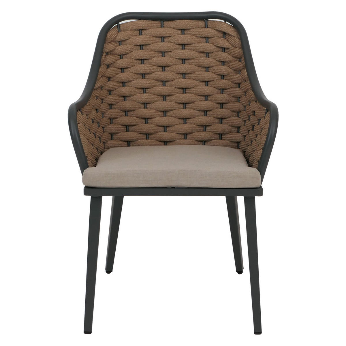 GARTENSTUHL 2er-Set aus Aluminium HxBxT 84x59x63cm Sitzhöhe 46cm Olefin (200 g/m²) Seilgeflecht Rope Beige Kissen Hellbraun - Beige, Metall (59/84/63cm) - PROREGAL