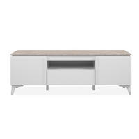 TV-MÖBEL mit 2 Türen 1 Schublade und 1 offenem Fach Dekor Travertin und Weiß 150/40/51 cm - Weiß, Holzwerkstoff (40/51/150cm) - Calicosy
