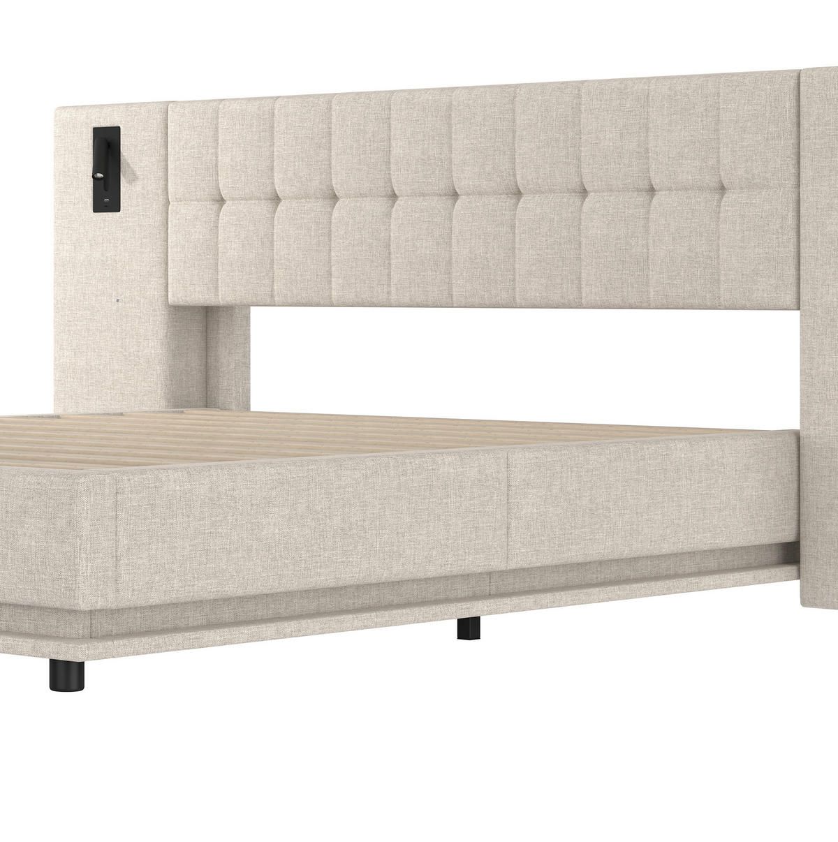 POLSTERBETT 180/200 cm Beige aus Leinen mit LED-Leiste und USB - Beige, Textil (180/200cm) - OKMYHOME