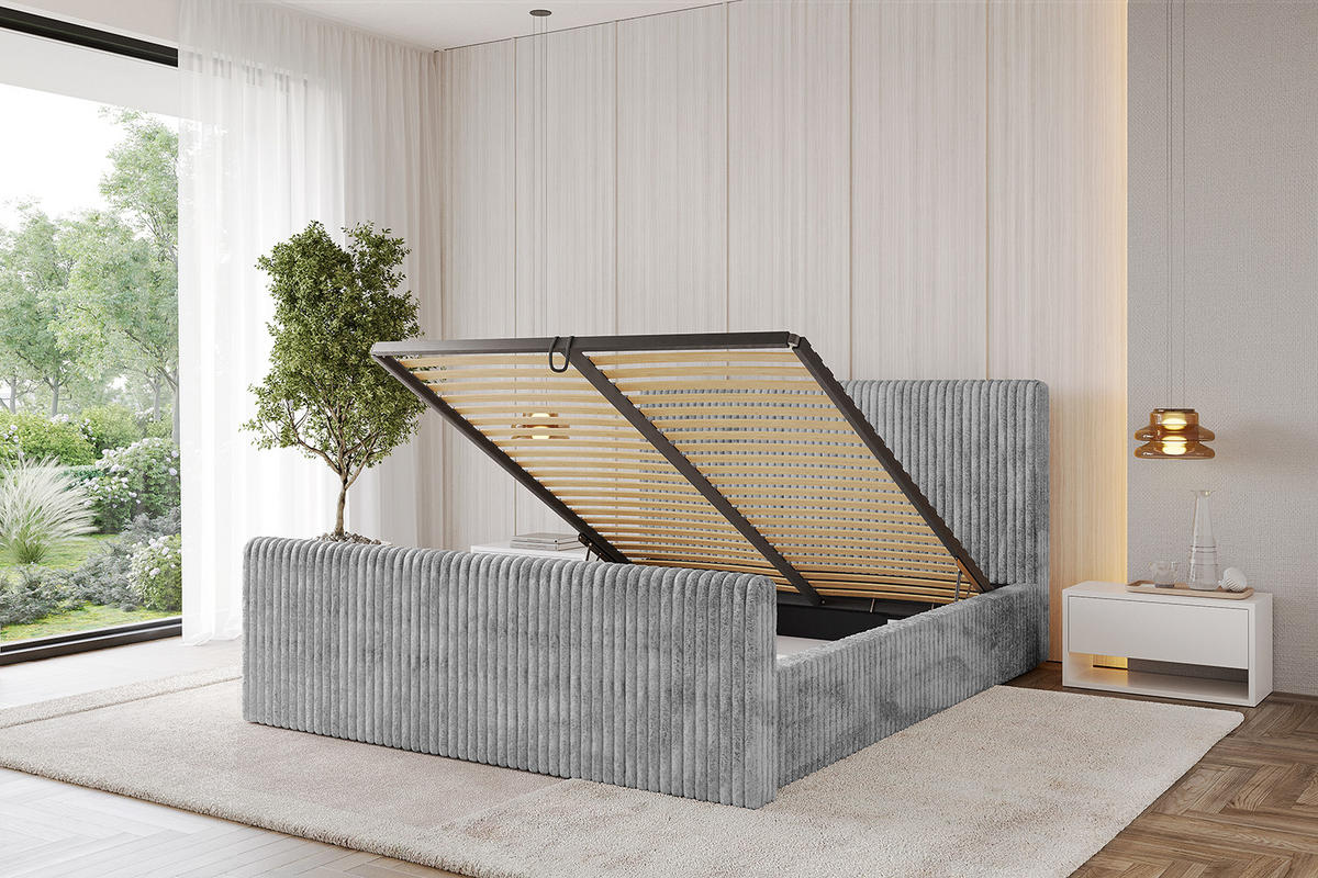 POLSTERBETT mit Bettkasten, Fußteil und Lattenrost, Boxbett ohne Matratze - ALOVA-Z-V1 180x200 Hellgrau - Hellgrau, Holzwerkstoff/Textil (180/200cm) - ALTDECOR