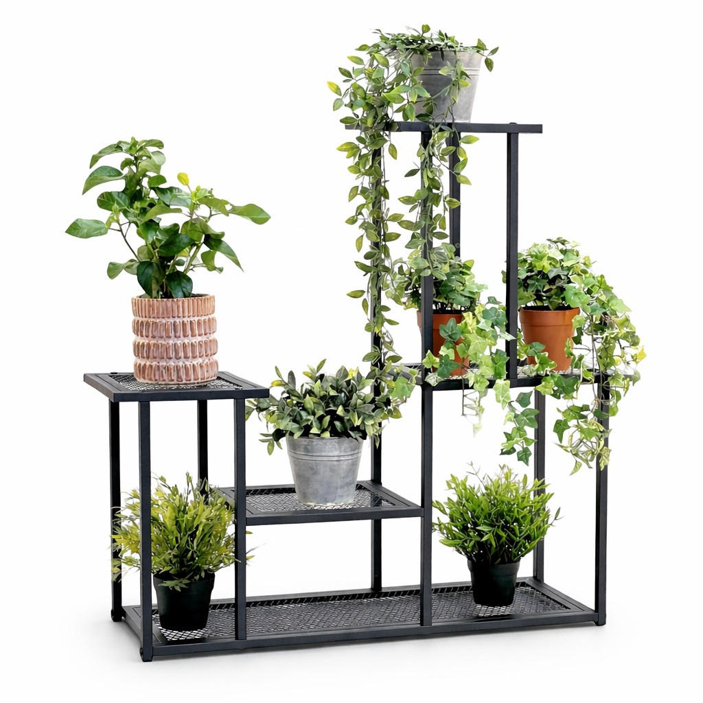 DANDIBO Blumenregal indoor Metall Schwarz 4 Ebenen 96579 Blumentreppe Modern Pflanzentreppe Design Pflanzenregal - Schwarz, Metall (77/82/25cm) - DanDiBo