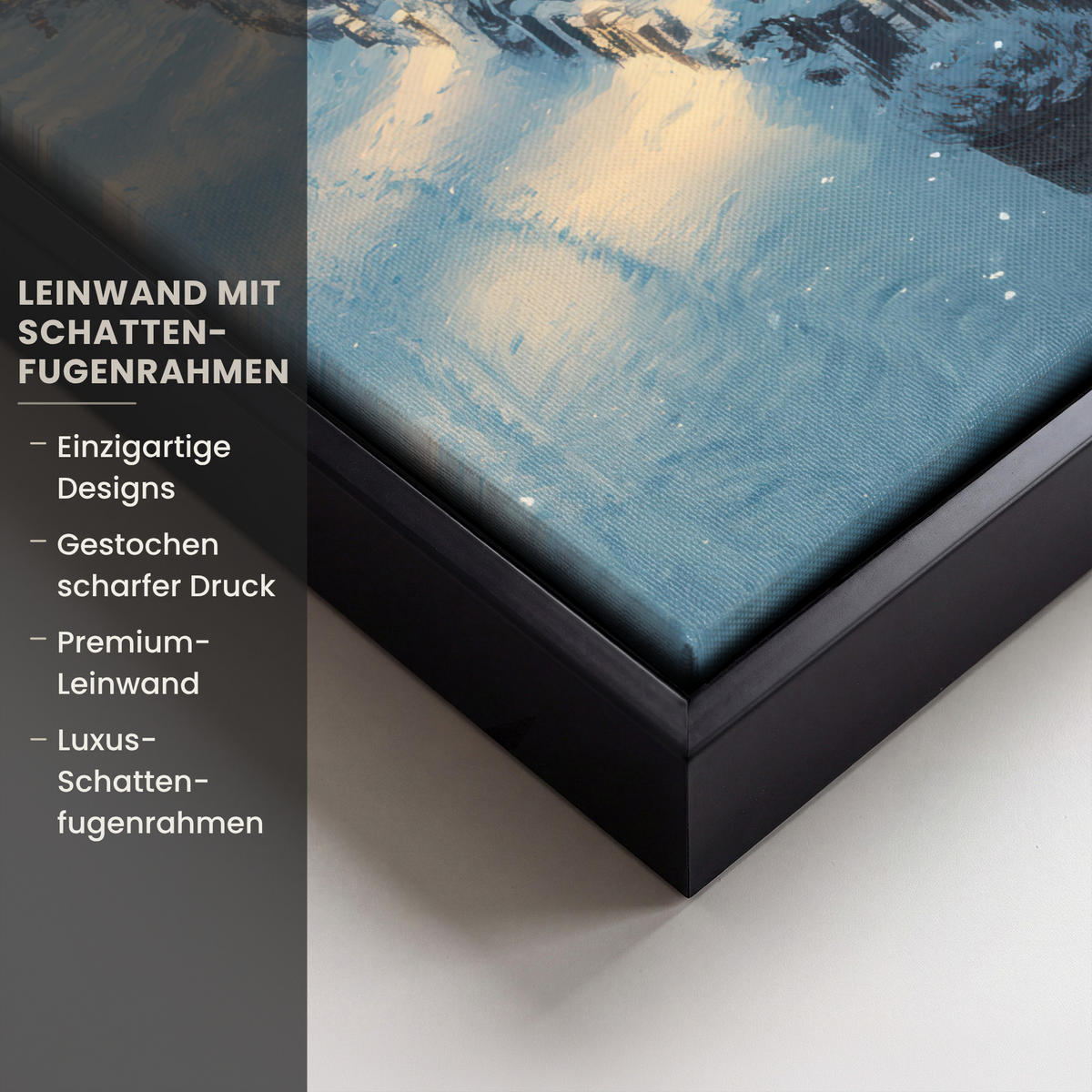 LEINWAND Bilder mit Rahmen - Weihnachtsdorf - Weihnachten - Schnee - Winter - 20x30 - Dunkelblau, Textil (20/30cm) - MuchoWow