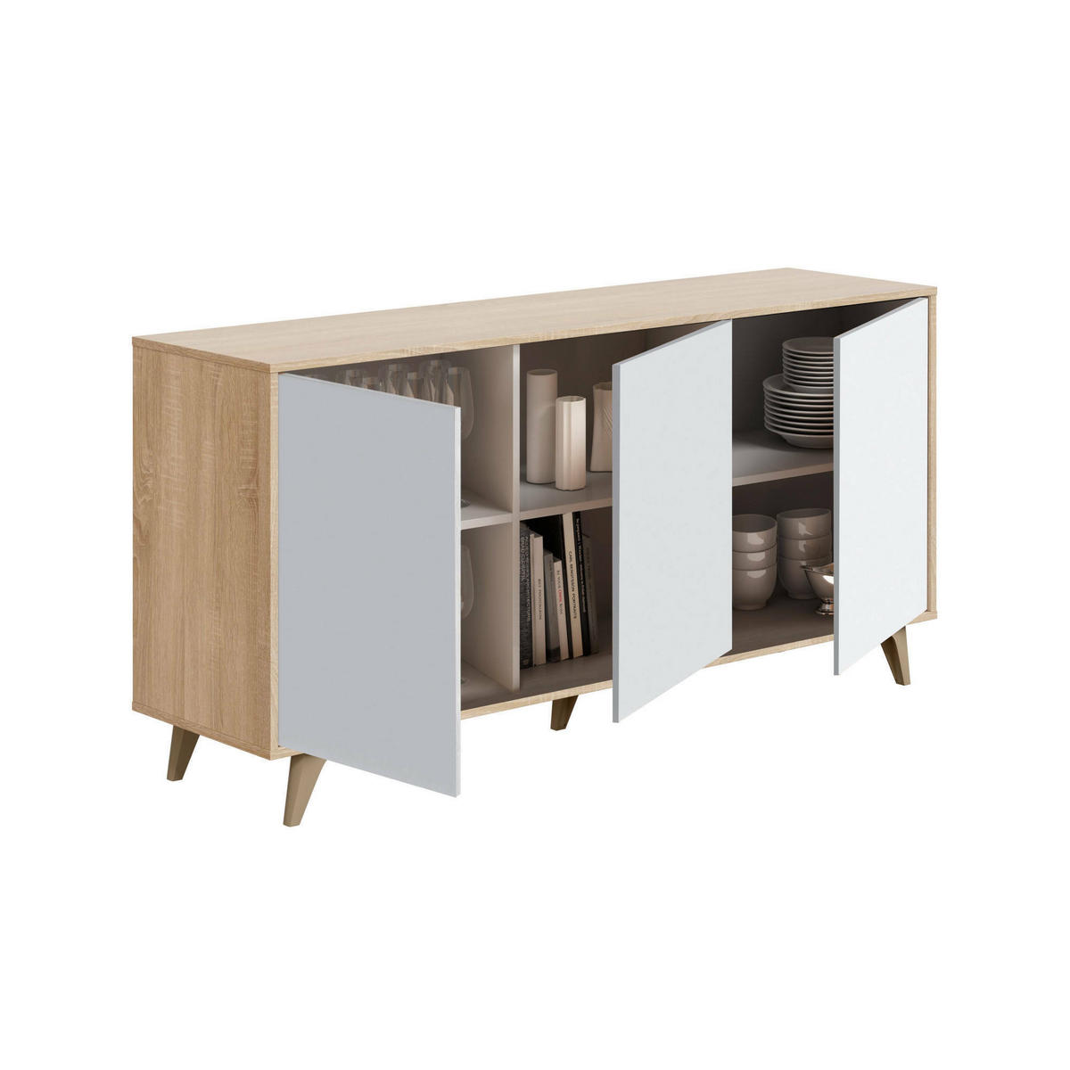 KOMMODE Eiche, Weiß 41/154/75 cm - Braun, Holzwerkstoff (154/75/41cm) - DMORA