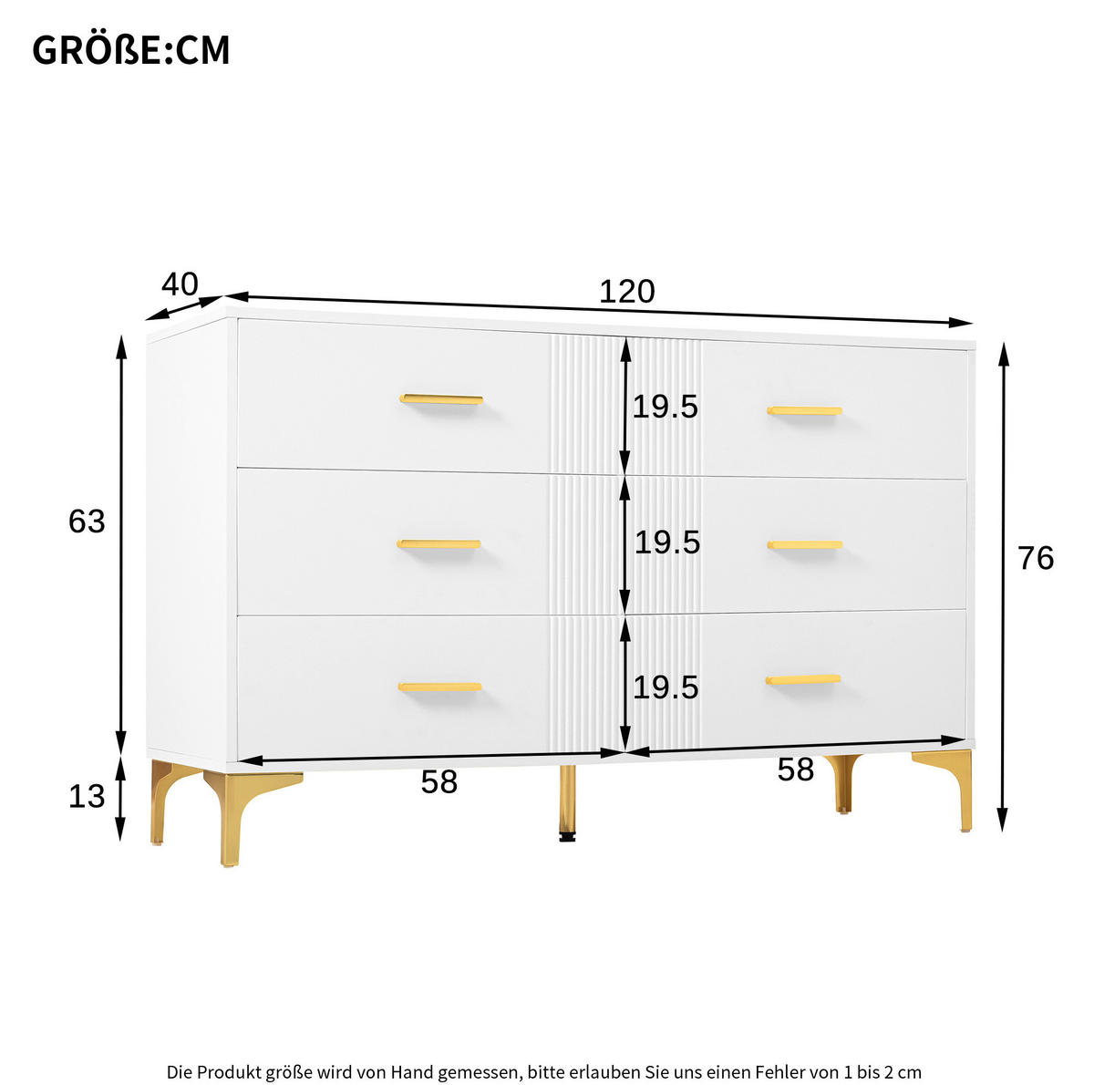 KOMODA 120/40/76 cm se 6 zásuvkami a vlnitým čelem z MDF, Bílá - bílá, kompozitní dřevo (120/76/40cm) - Redom