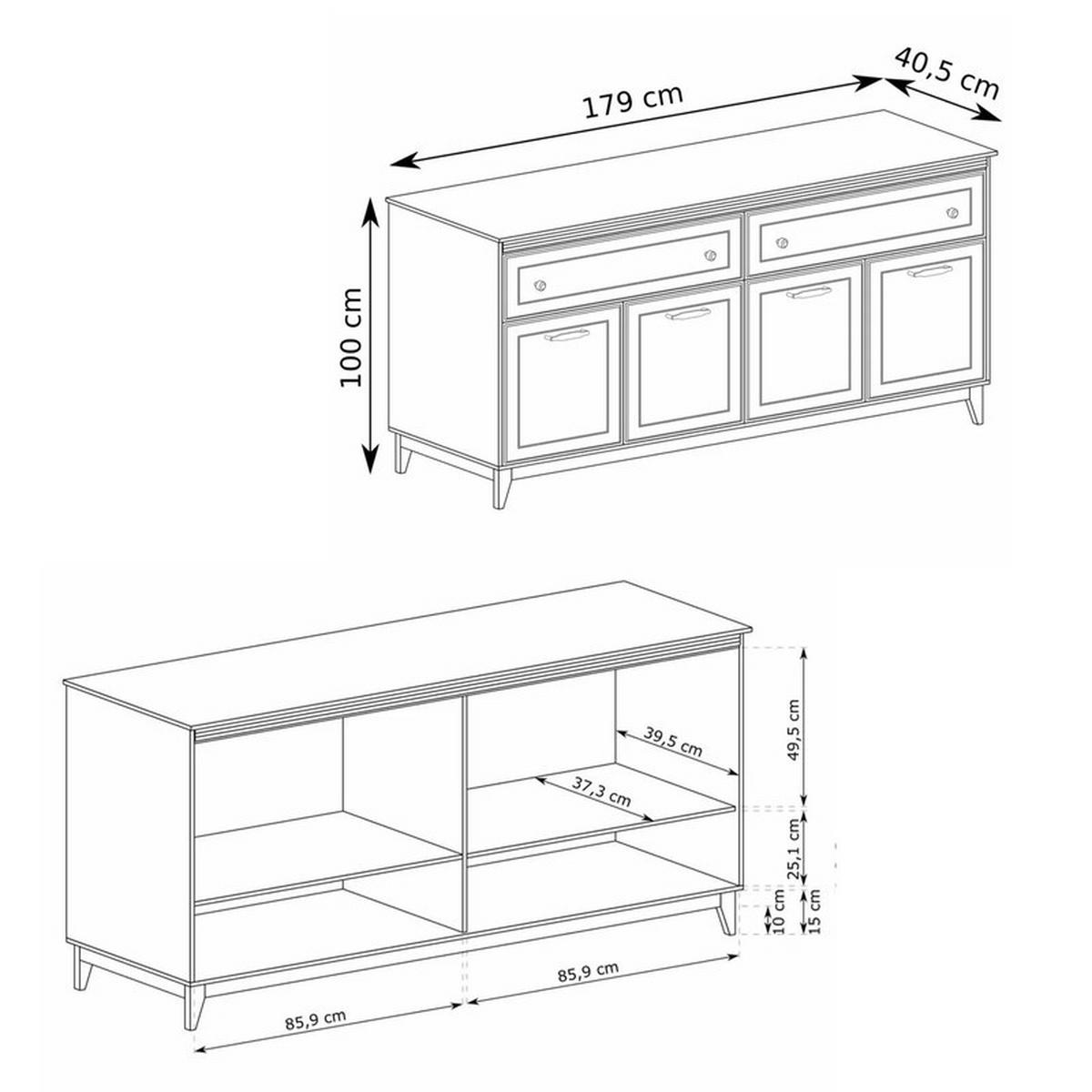 KOMMODE DIUNA 179/41/100 cm, 2 Schublade(n), Kaschmir - Kaschmir, Holzwerkstoff/Metall (179/100/40.5cm) - Idohome