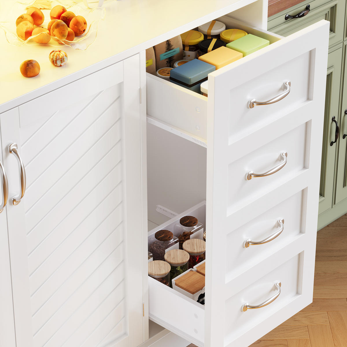 BUFFETSCHRANK Kombi Weiß 120/40/188 cm - Weiß, Holz (120/188/40cm) - PANGIVO