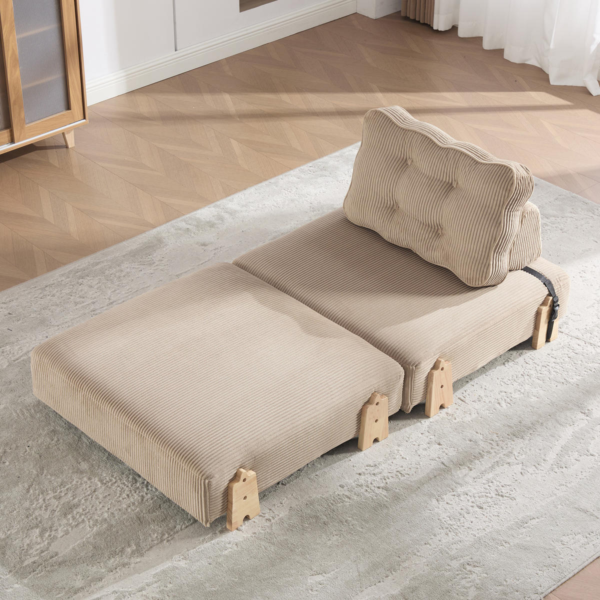 SCHLAFSESSEL ausklappbar mit Holzgestell, DE-42596, Khaki - Sandfarben, Holzwerkstoff (90/84/86cm) - ComfortXL