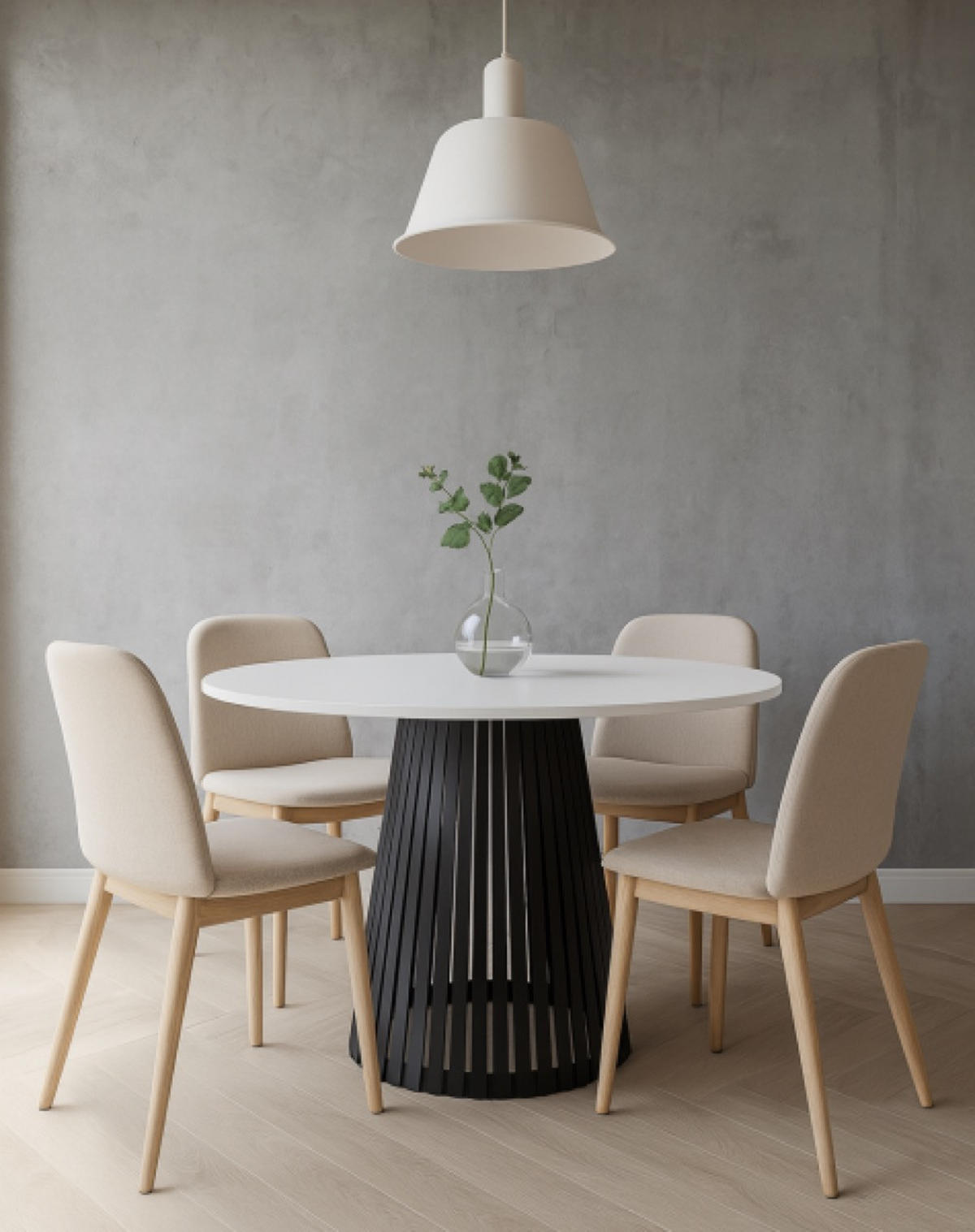 TISCH Weiß VIV Mit Lamellen Rund 110 cm - Schwarz/Weiß, Holzwerkstoff (110/110/76cm) - Sepro Meble