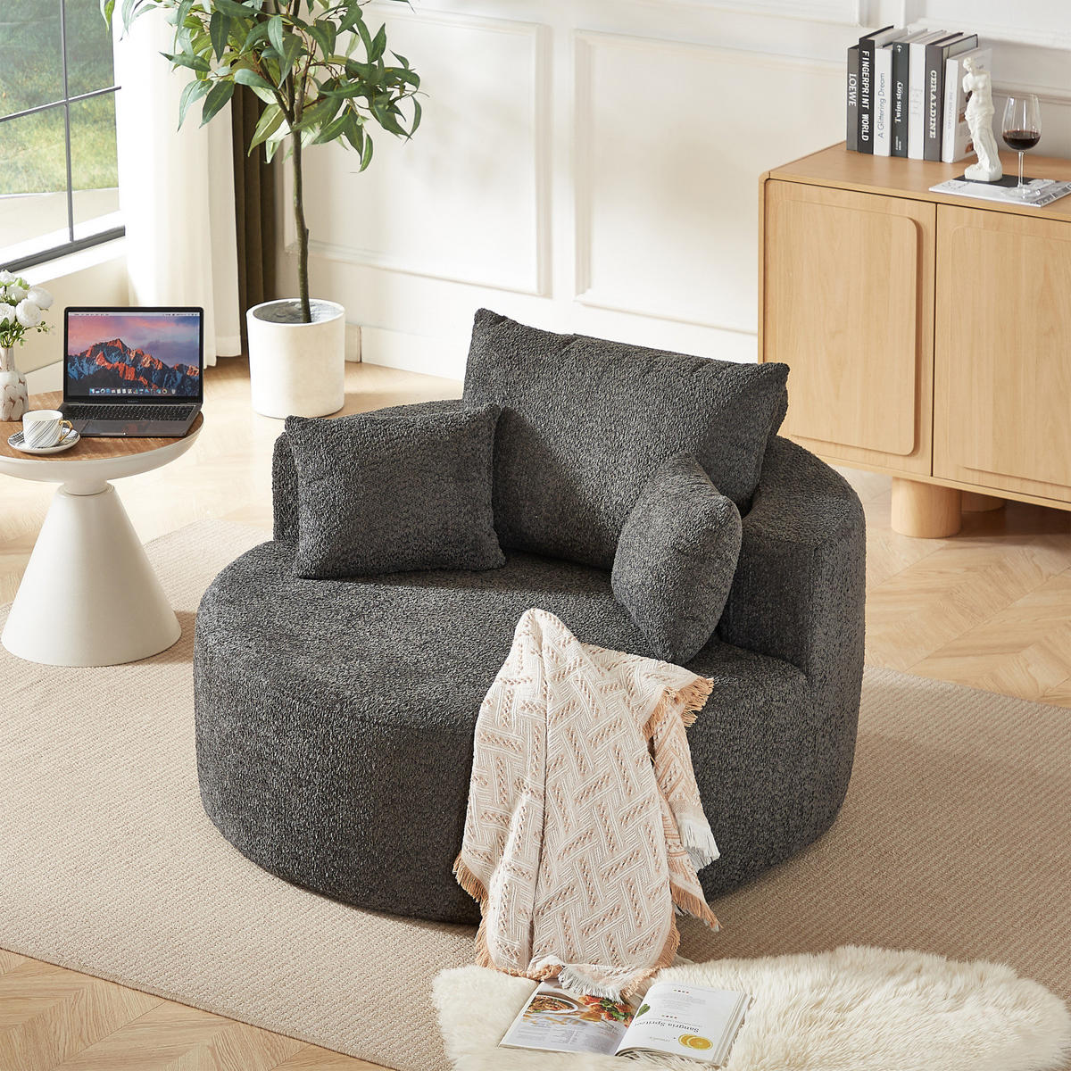 STOFFSOFA Grau, Bequemer Polstersessel mit Rückenkissen, ohne Montage - Grau, Textil (127/82/127cm) - PARAFTA HOME