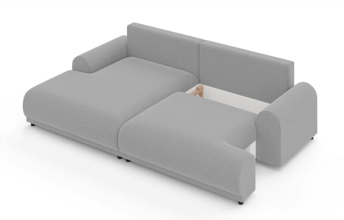 ECKSOFA mit Schlaffunktion, Bettkasten, extrabreite Ottomane links, abgerundete Armlehnen, B240/T145/H81 cm, Chenille Hellgrau / 21026 - Hellgrau/Schwarz, Kunststoff/Textil (240/145cm) - luma-home