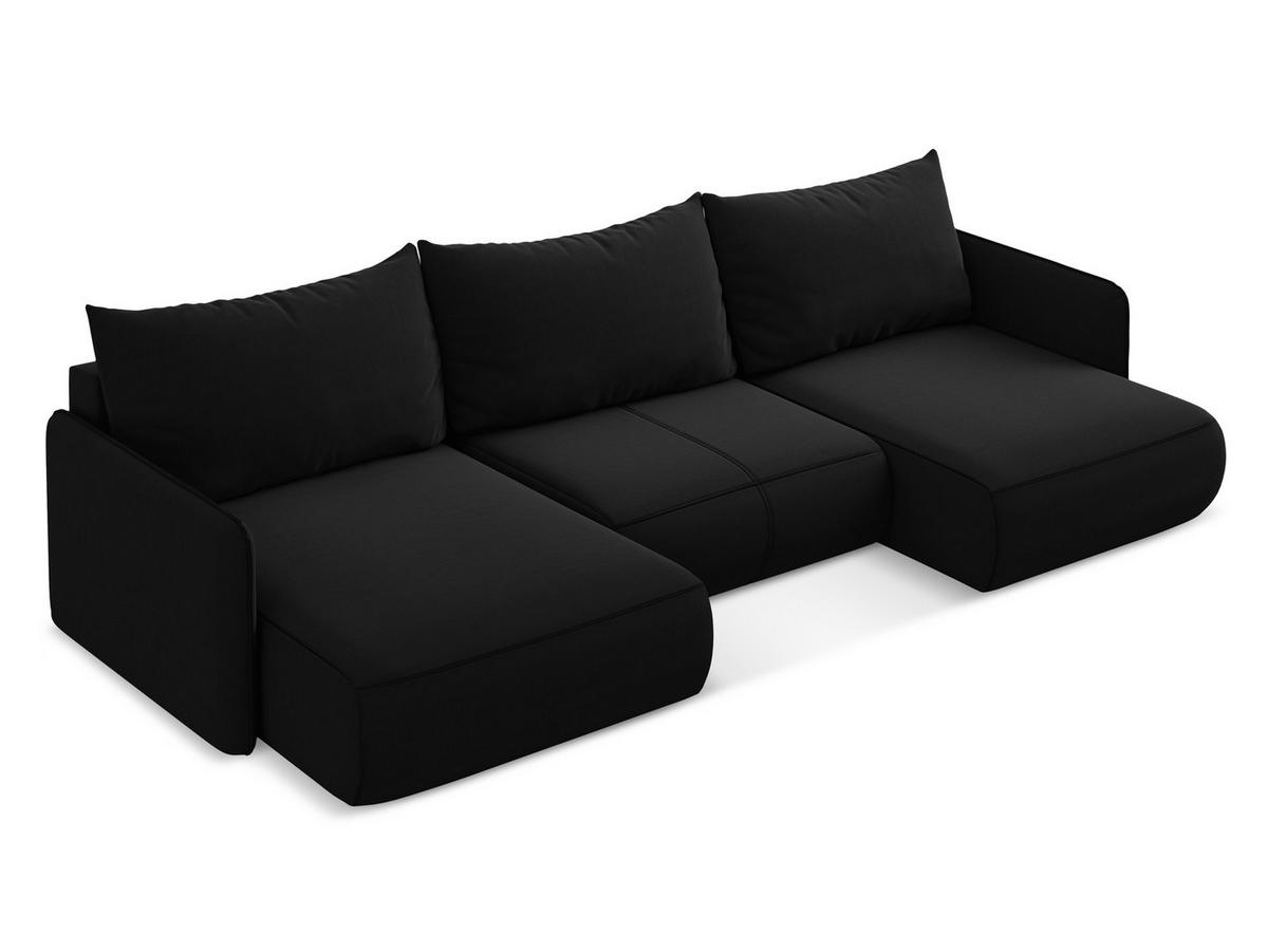 WOHNLANDSCHAFT Samt Stoff Schwarz - Schwarz, Kunststoff/Textil (290/86/148cm) - Makamii