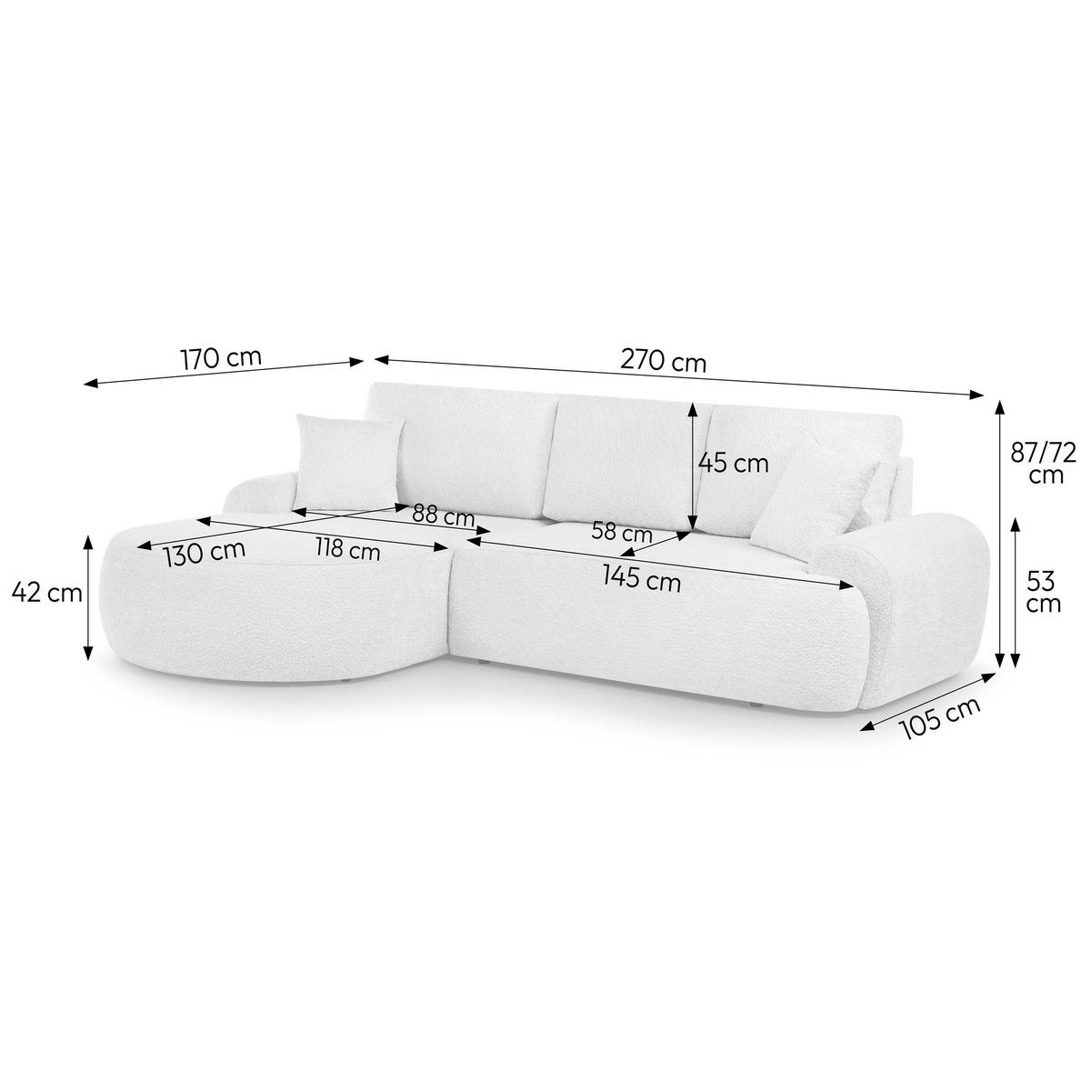 ECKSOFA Teddy L hellrosa, Bouclé-Stoff, links - Hellrosa/Schwarz, Textil (270/170cm) - Beautysofa