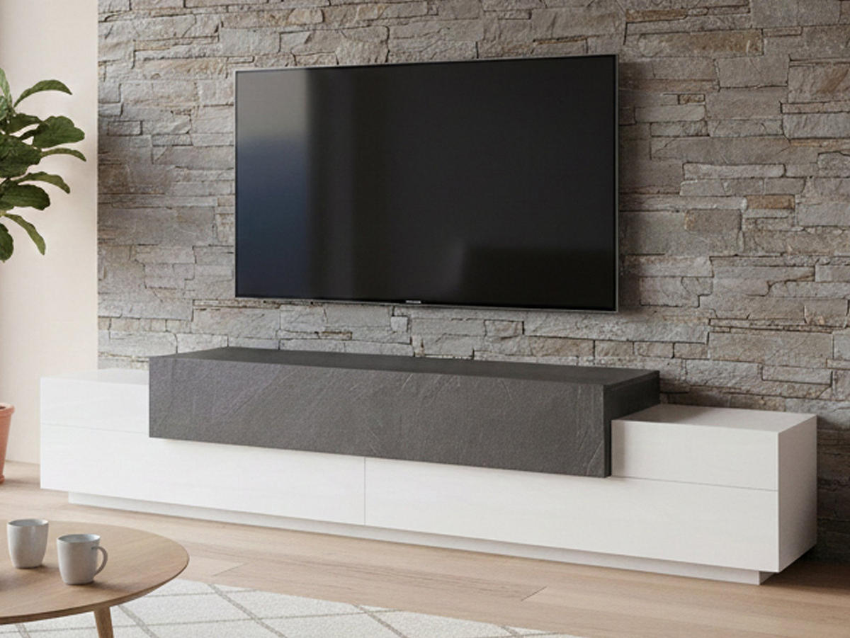 FERNSEHSCHRANK Glänzendes Weiß, Schiefer 45/240/52 cm - Schieferfarben/Weiß, Holzwerkstoff (240/52/45cm) - DMORA