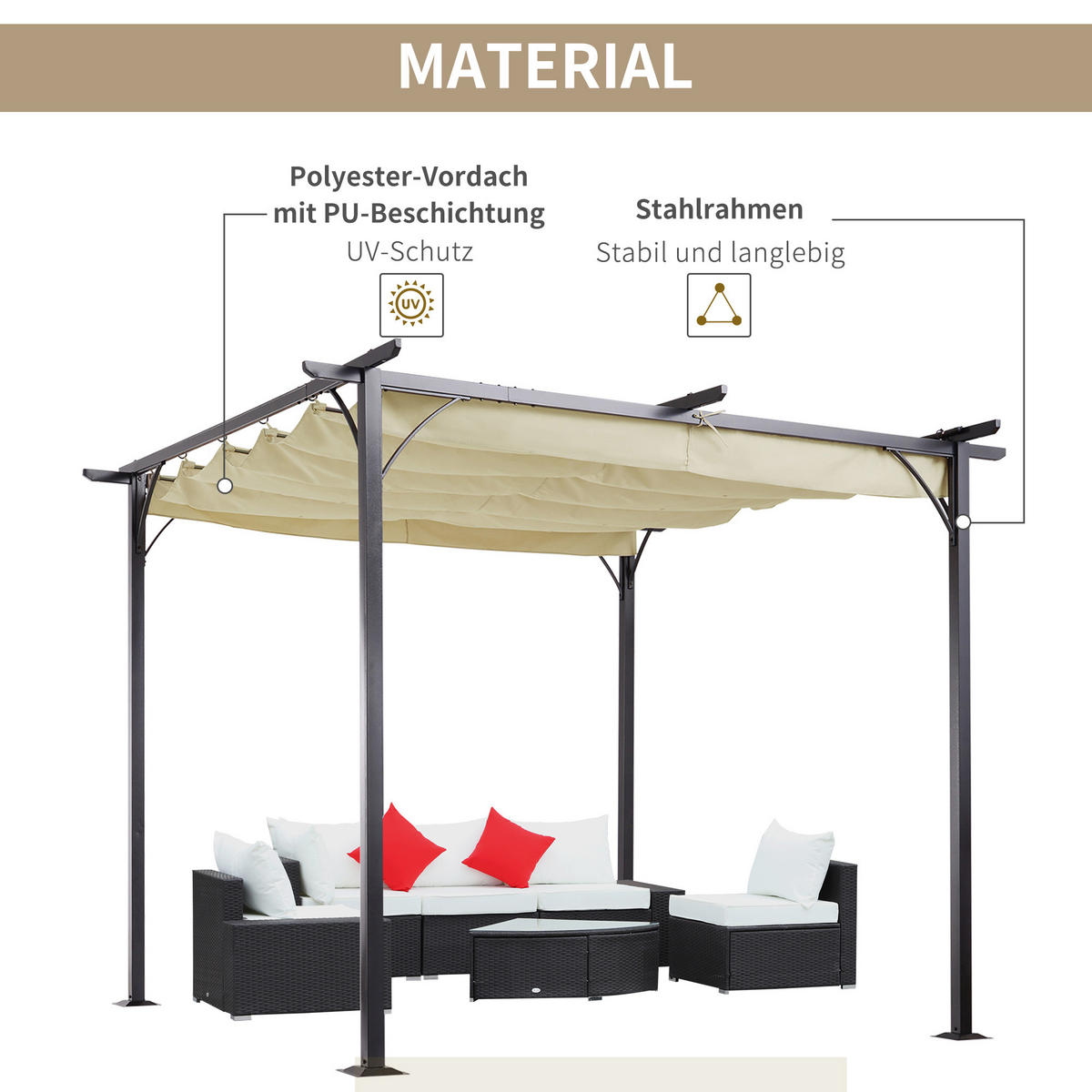 PERGOLA Wasserdicht UV-Schutz Beige - Beige, Kunststoff/Metall (300/230/300cm) - Outsunny