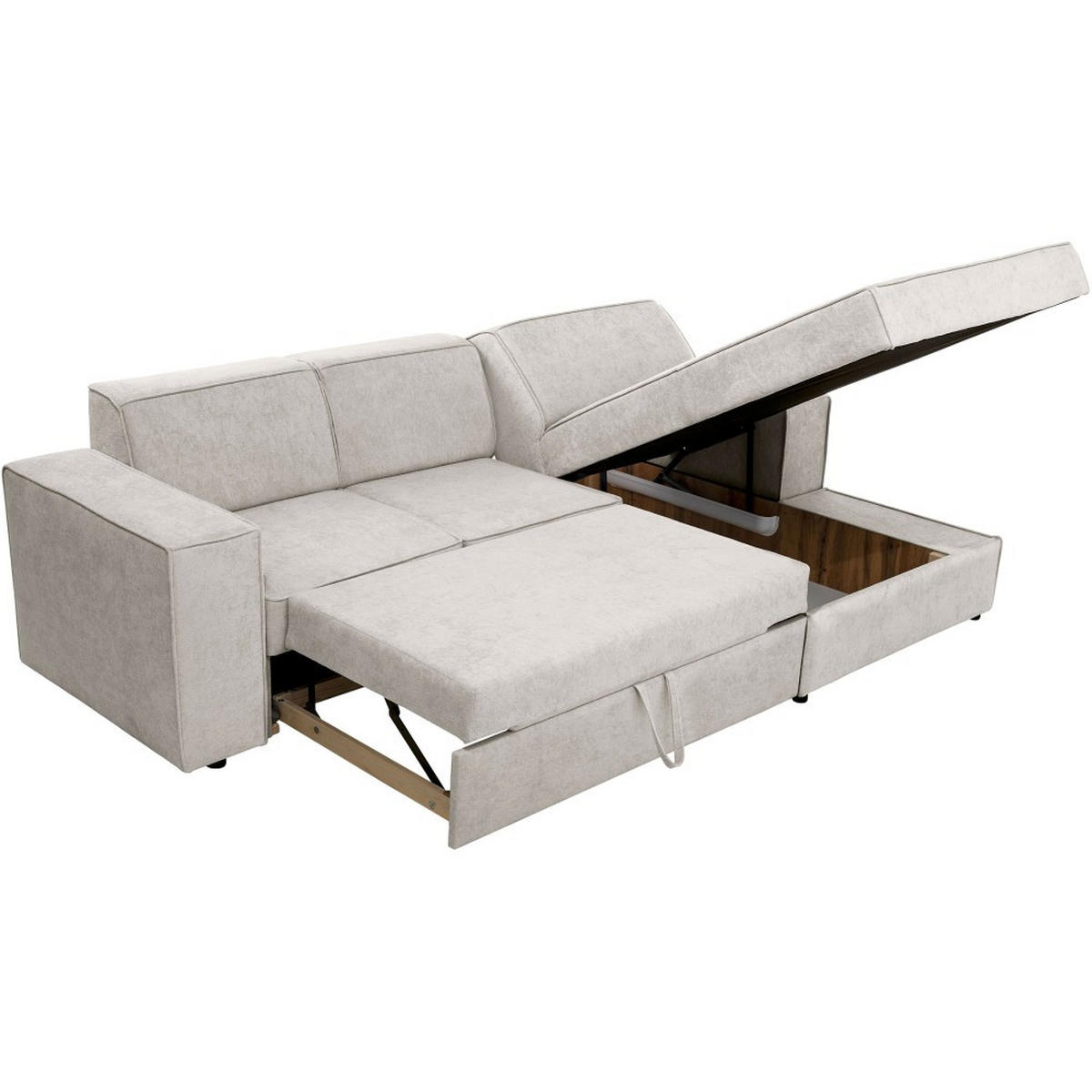 ECKSCHLAFSOFA mit Schlaffunktion Pedro L beige rechts - Beige/Schwarz, Kunststoff/Textil (267/160cm) - Beautysofa