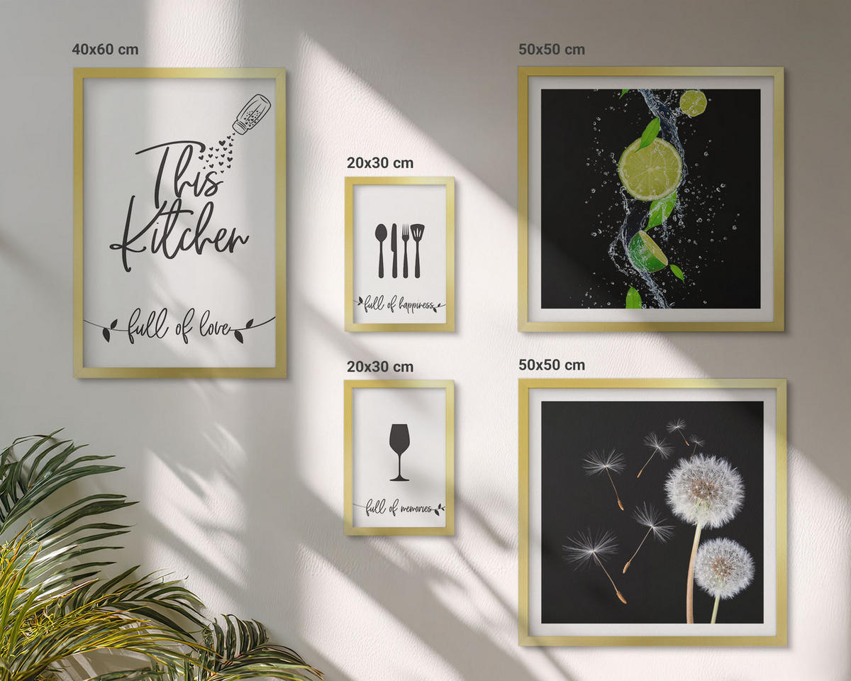 WANDBILDER 5er Set - 50x50 cm & 20x30 cm & 40x60 cm Goldrahmen - Blumenposter Paris London - Goldfarben, Kunststoff (40/60cm) - ArtPrintCave