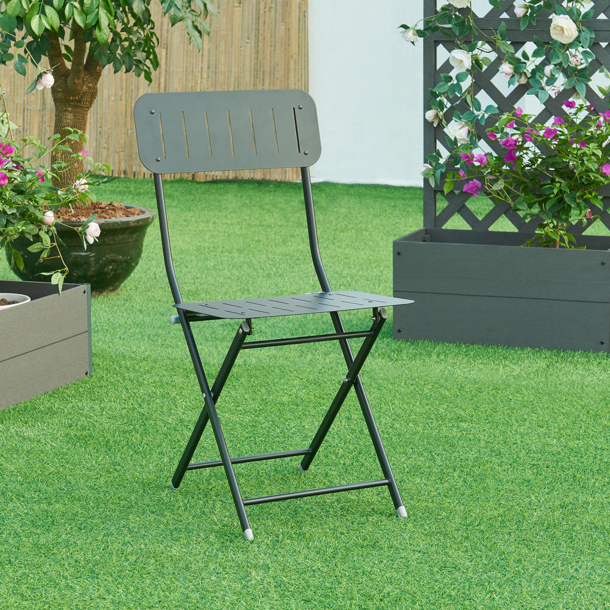 GARTENKLAPPSTUHL-SET 2 TLG. Sande - Schwarz, Metall (42/84.5/50cm) - [en.casa]