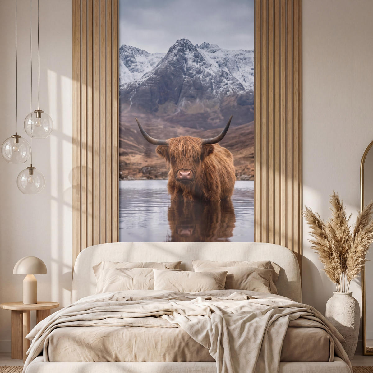 TAPETE - Schottischer Hochländer - Braun - Wasser - 100x240 cm - Braun, Papier (100/240cm) - OnlyWow