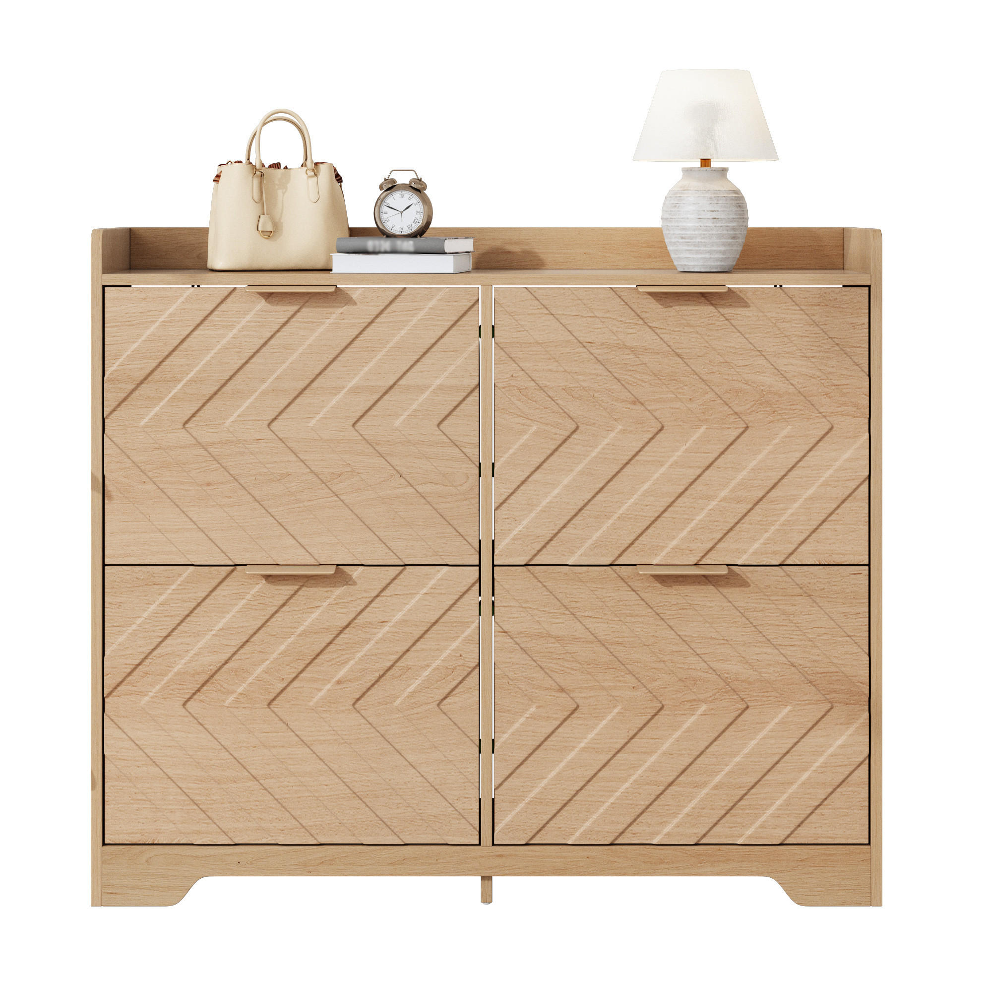 SCHUHSCHRANK 105/24/90 cm mit 4 Klappfächern, 3D-Strukturfront und Ablagefläche, MDF, Natur - Naturfarben, Holzwerkstoff (105/90/24cm) - Redom