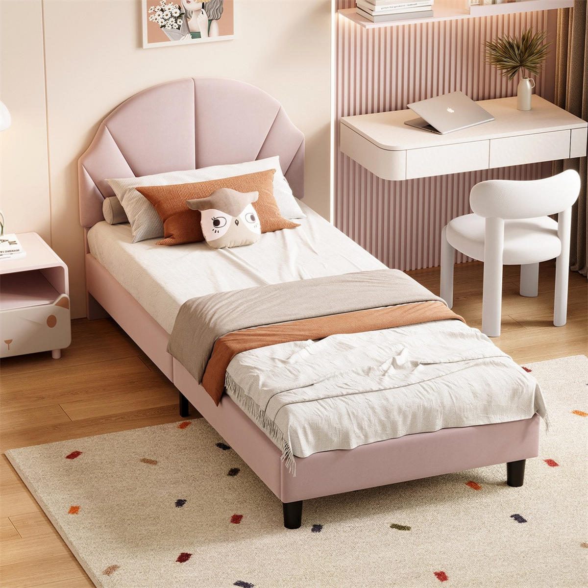 KINDERBETT 90x200 cm mit höhenverstellbarem Kopfteil - ohne Matratze - Rosa - Pink, Textil (90/200cm) - DELFA