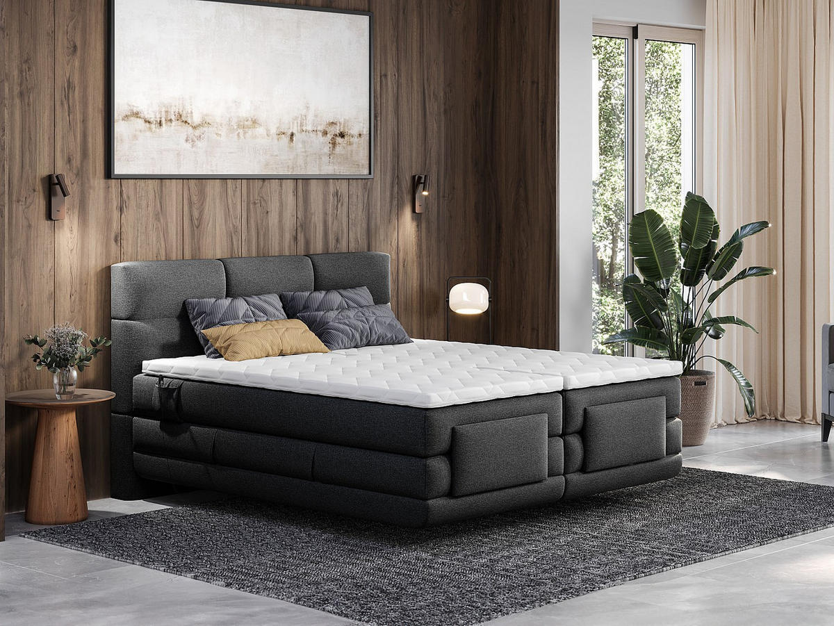 BOXSPRINGBETT - 2 Personen - stoff - anthrazitgrau Lodi - Anthrazit, Textil (90/200cm) - Vente-Unique