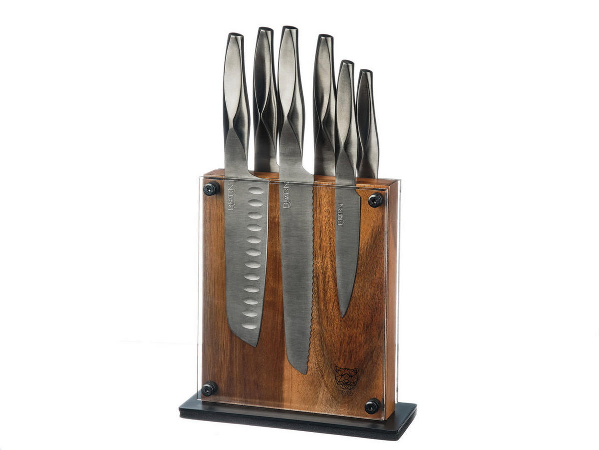 KÜCHENMESSERBLOCK Larus Rauma - 7 Teile - Grau, Metall (1cm) - Björn