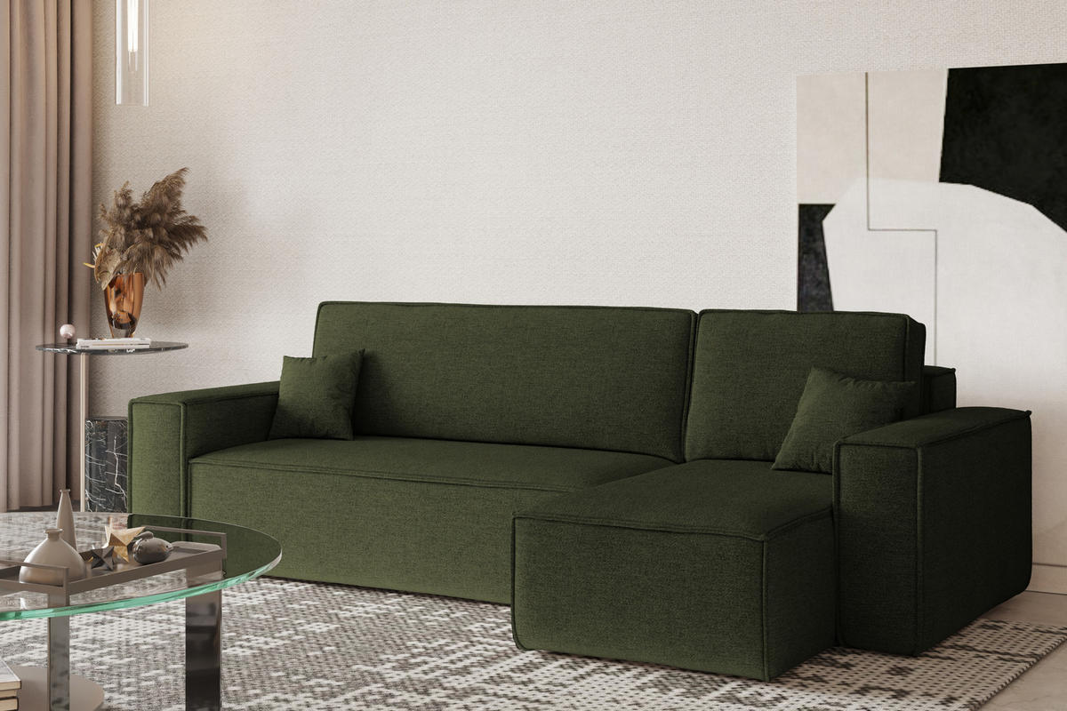 ECKSOFA, Best L-Form, Stoff Neve, Grün, Rechts - Grün, Holz (244/142cm) - Kaiser Möbel