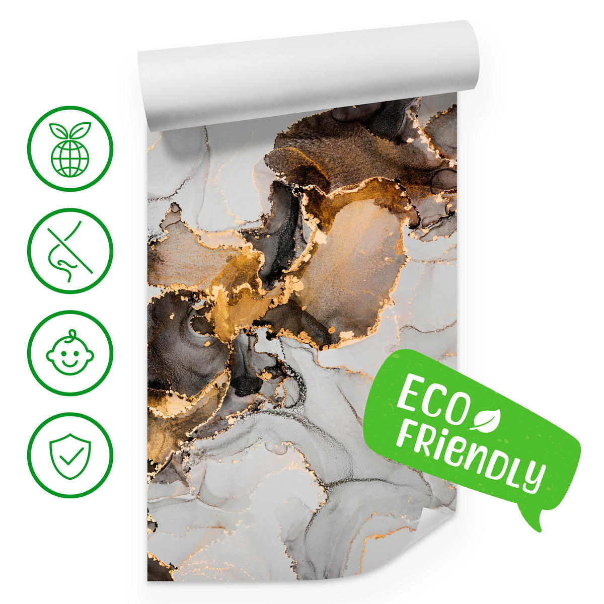 FOTOTAPETE für Badezimmer Moderner Grauer Marmor Gold Schwarz Imitation 400x280 - Beige/Grau, Papier (400/280cm) - Muralo