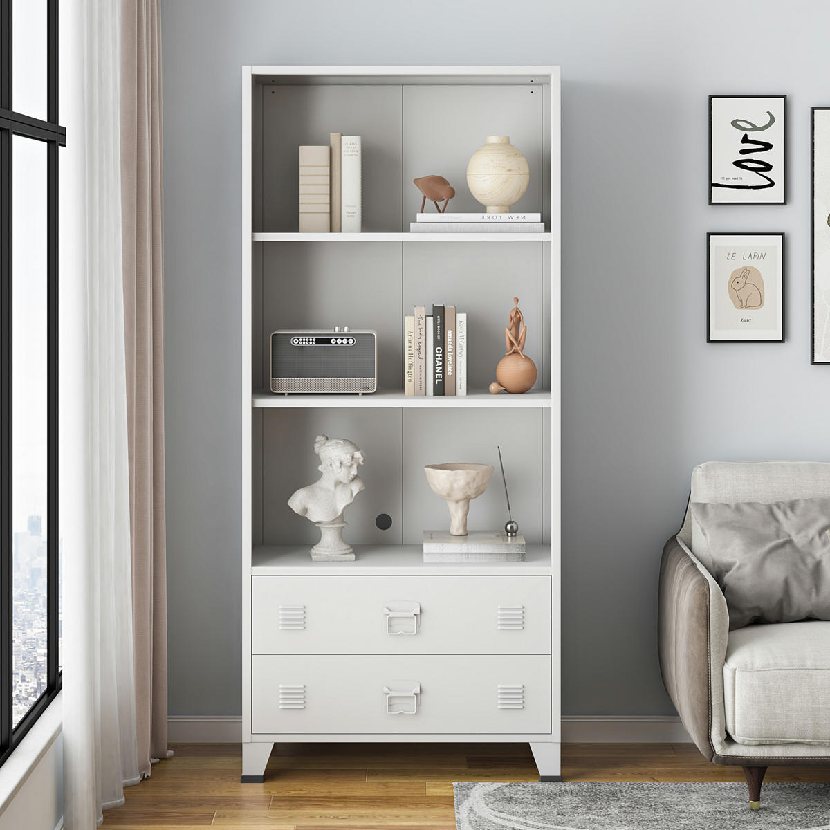 BÜCHERREGAL Hammarland - Weiß, Metall (80/180/40cm) - [en.casa]