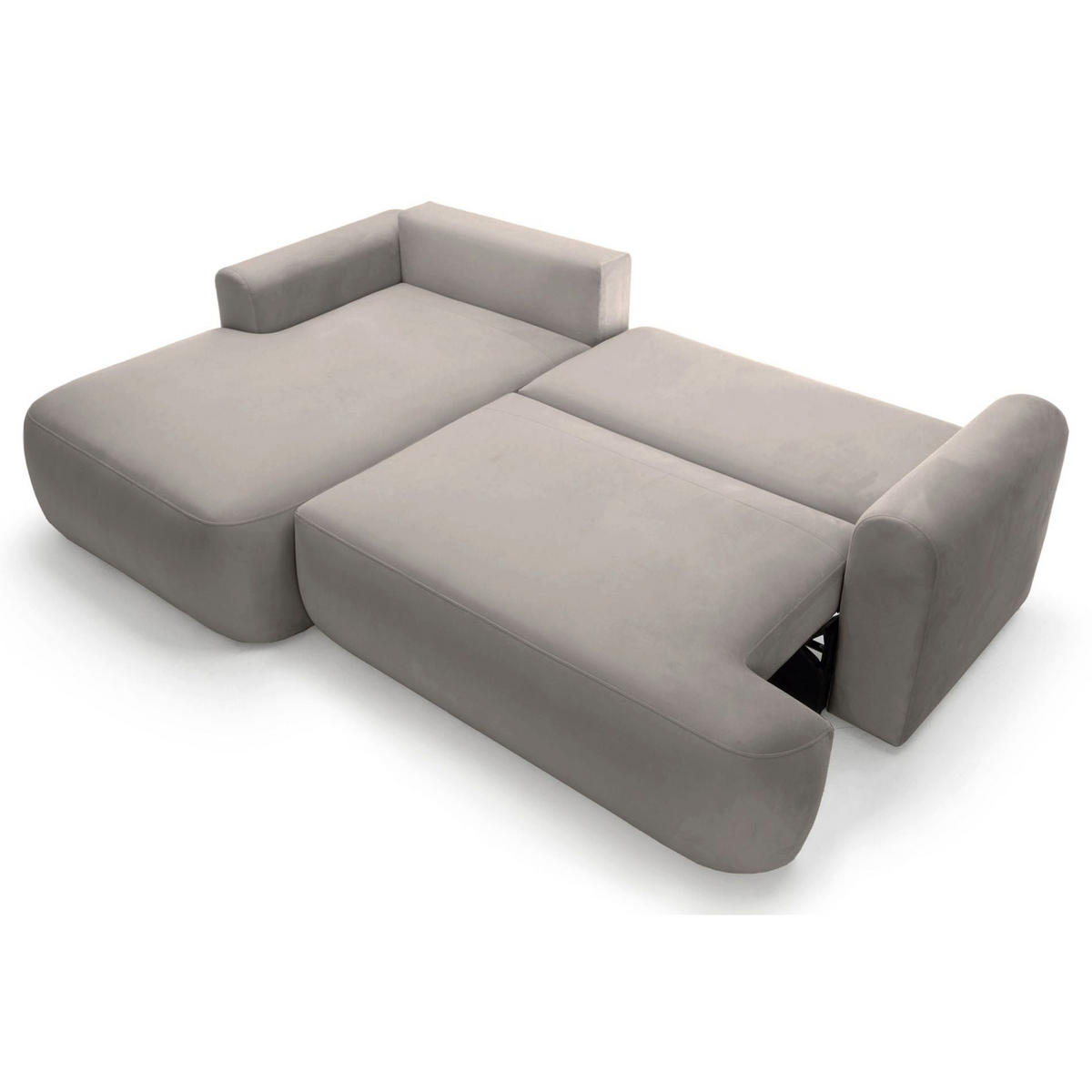ROHOVÁ pohovka Ovo světle růžová s vodoodpudivým sametovým potahem - černá/světle šedá, textil/plast (260/165cm) - Selsey