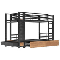 ETAGENBETT 90/200 cm Schwarz mit 4 Schubladen, LED-Lichtleiste und Kleiderstange - Schwarz, Metall (90/200cm) - Oxeza