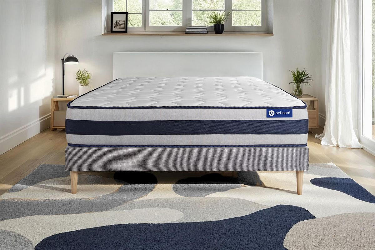 BETT Actimemo ergo Memory-Schaum 140 x 210 cm h3 - Kit Bettgestell Grau - Beige/Grau, Karton/Holz (140/210cm) - ACTISOM