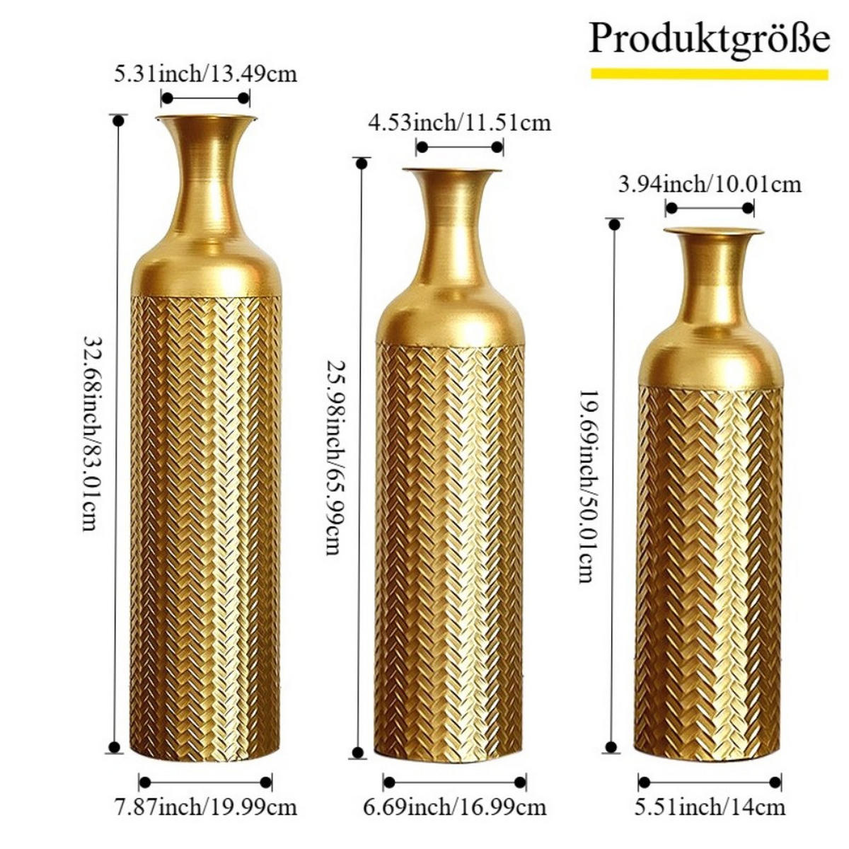BODENVASE Metallvase,50/66/83 cm,3 tlg.Dekovase,Goldfarben - Goldfarben, Metall (83cm) - LVHOM