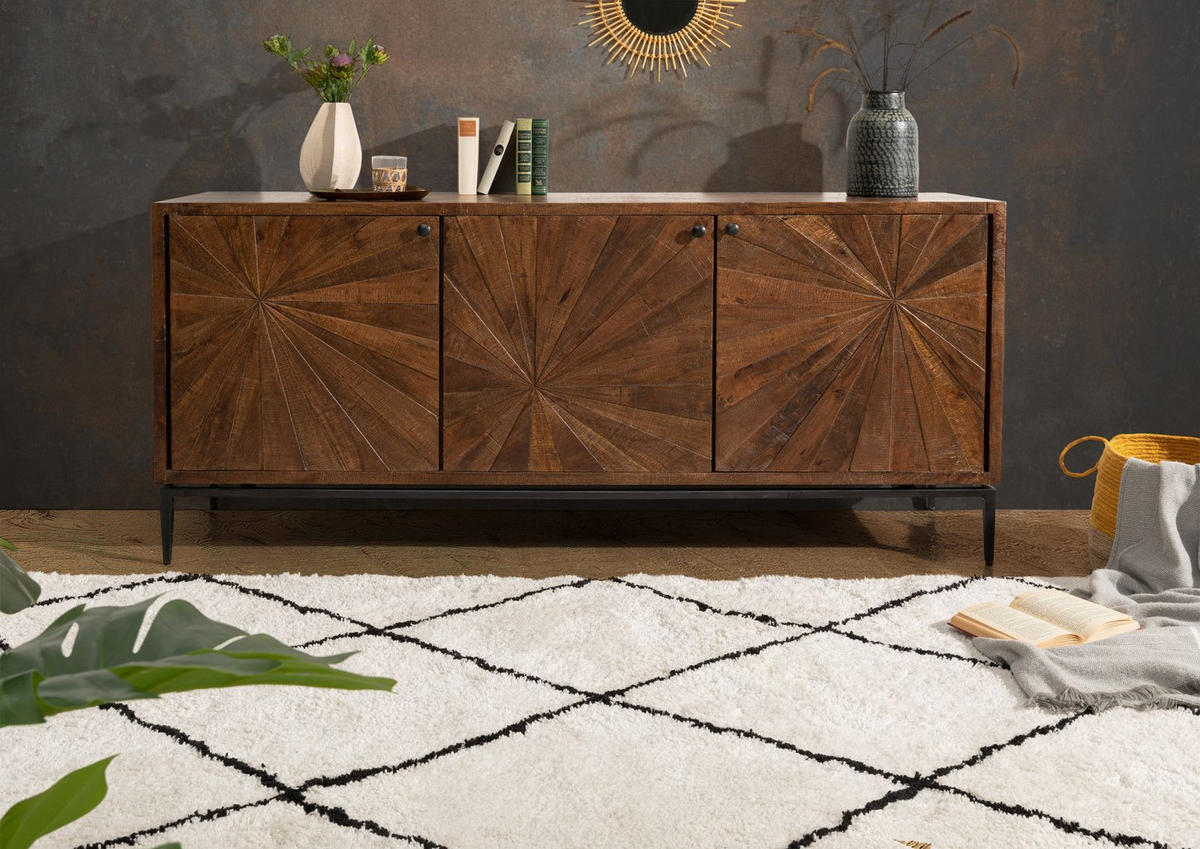 SIDEBOARD Mango 183x46x84 braun lackiert STILMÖBEL #110 - Braun, Holz (183/84/46cm) - Massivmoebel24