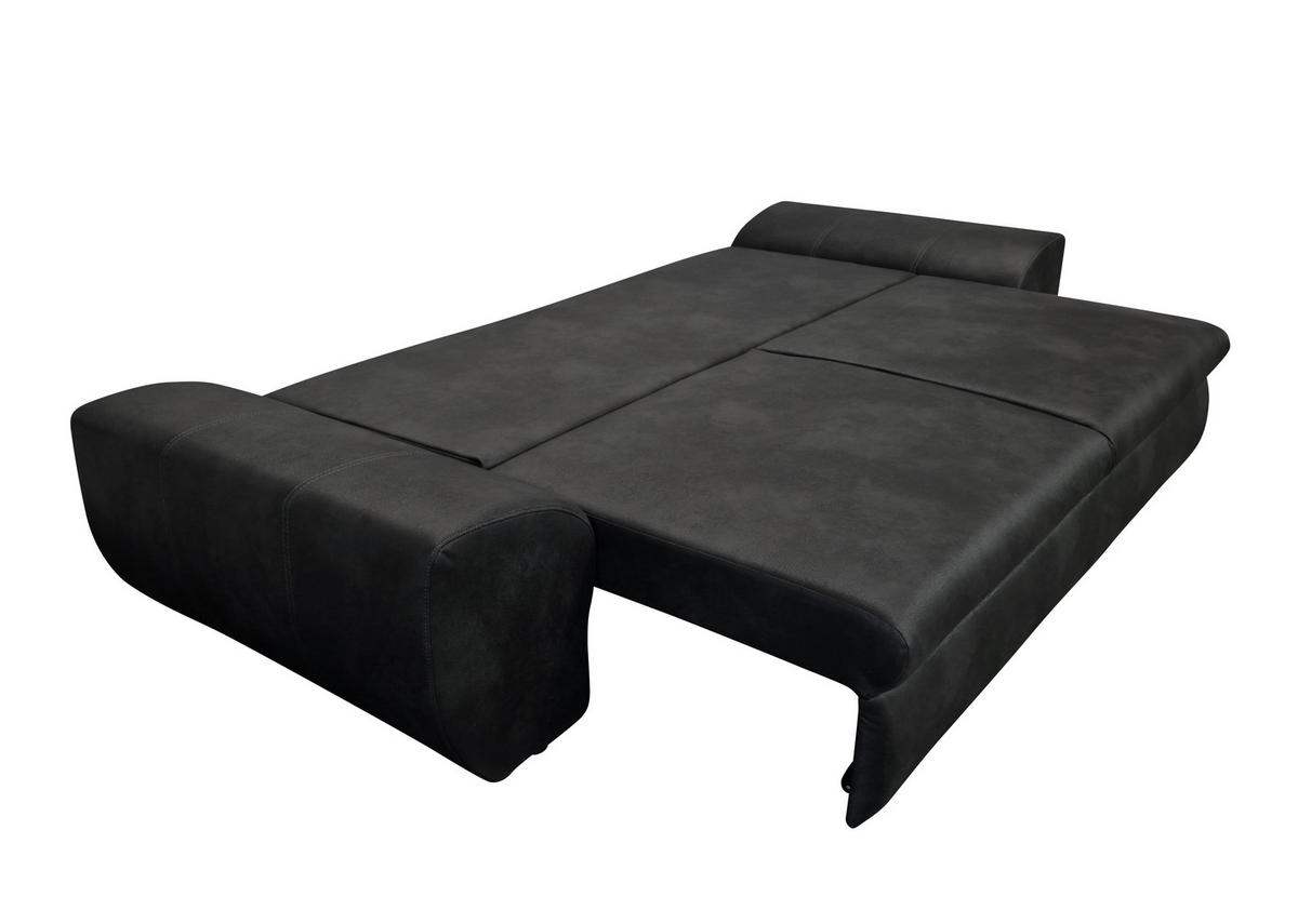 BIG-SOFA mit Schlaffunktion 275/98/90 cm Wellenfedern, Bettkasten, Liegefläche 148x194 cm, Mikrofaser Leder-Optik Vintage Schwarz / 18010 - Schwarz, Kunststoff/Textil (275/90/98cm) - luma-home