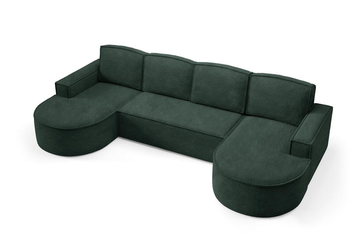 WOHNLANDSCHAFT Flow Grün, mit Schlaffunktion in Abriamo Stoff - Grün, Holzwerkstoff/Textil (316/88/157cm) - Bettso