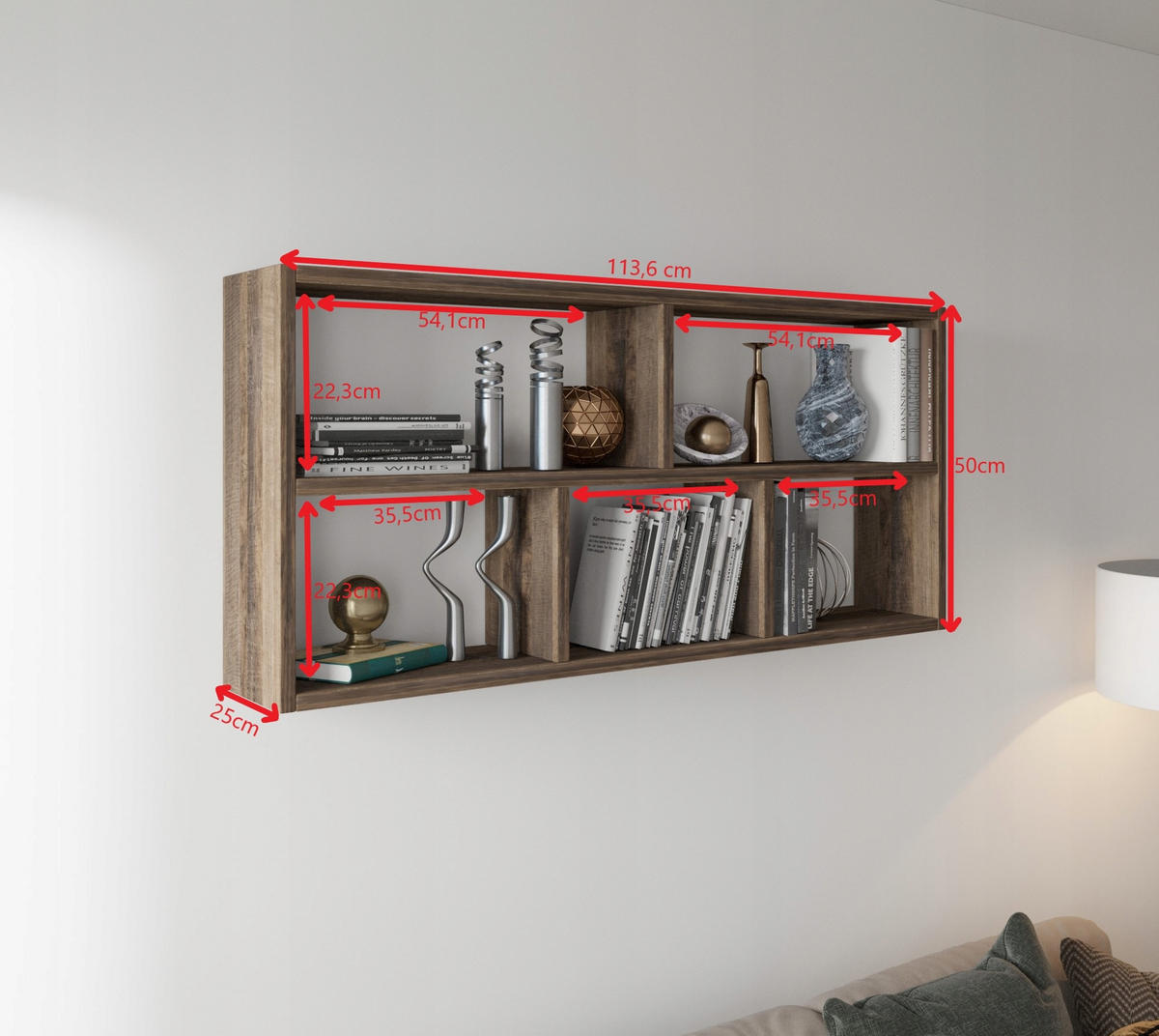 HÄNGEREGAL TEO Grange Eiche 113,6/25/50 cm - Eichefarben, Holzwerkstoff (113.6/50/25cm) - Matkam Möbel